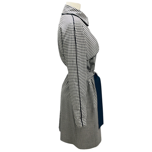 Paul Stuart Navy Blue / White Gingham Check Trench Coat with Belt