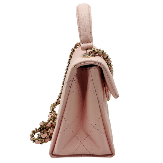 Chanel Pale Pink Quilted Caviar Leather Retro Top Handle Flap Bag