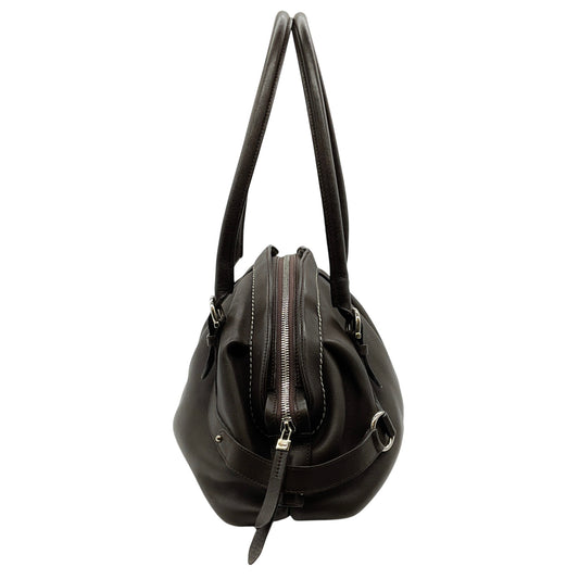 Salvatore Ferragamo Brown Leather Ruched Shoulder Bag