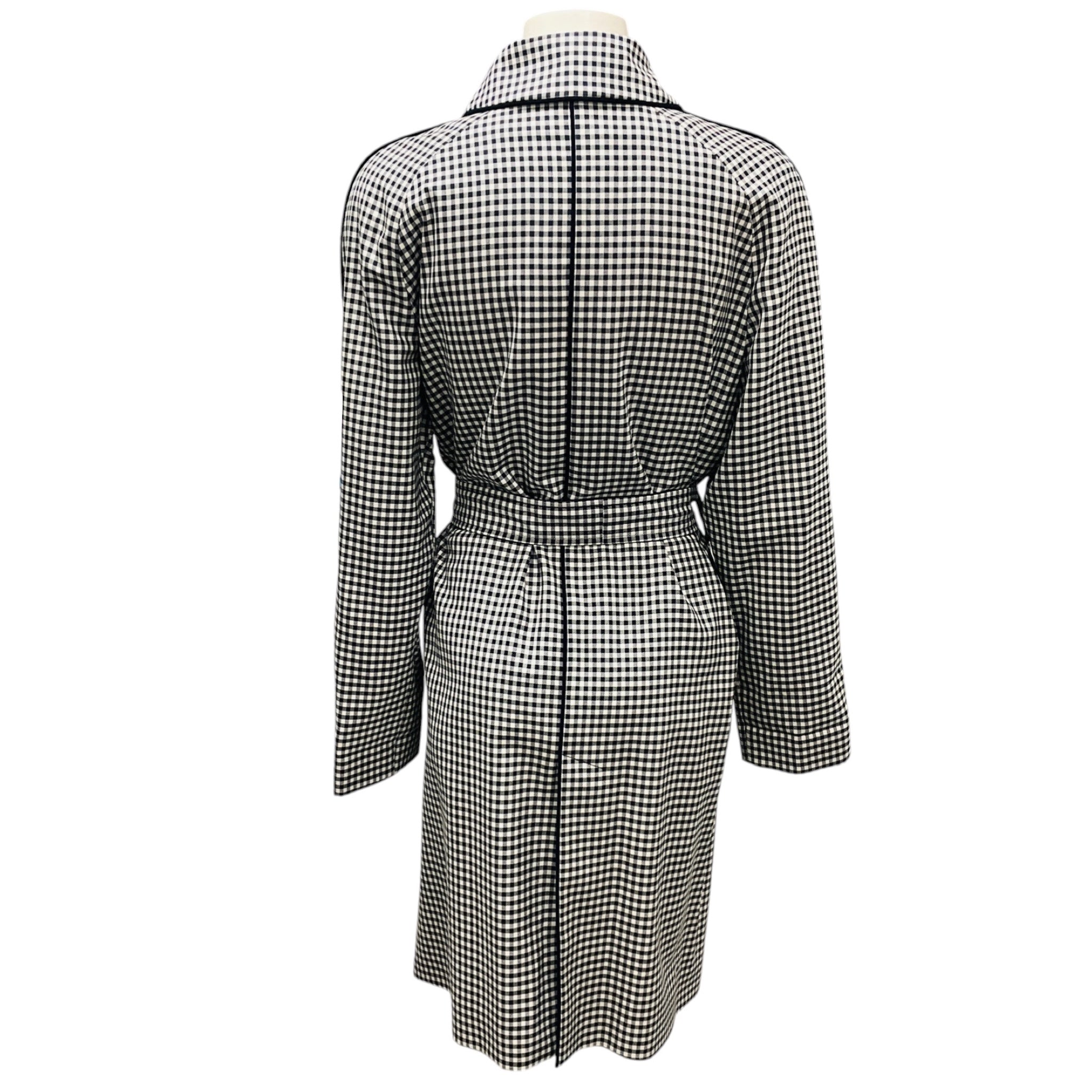 Paul Stuart Navy Blue / White Gingham Check Trench Coat with Belt
