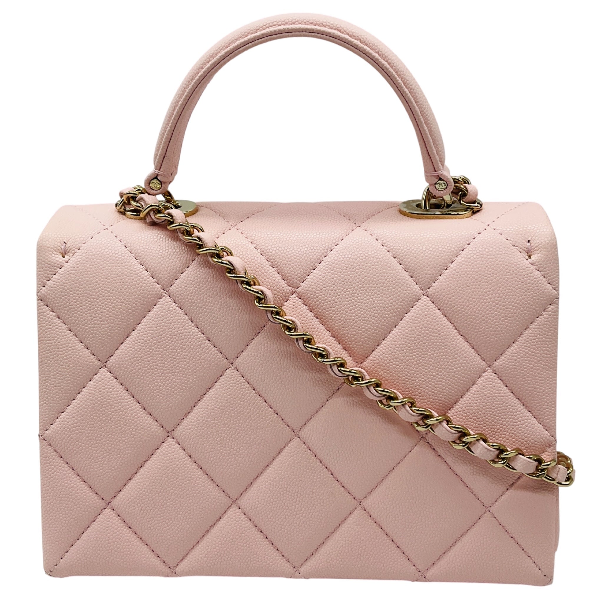Chanel Pale Pink Quilted Caviar Leather Retro Top Handle Flap Bag