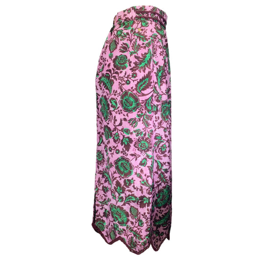 Muveil Pink / Green / Burgundy Stamp Print Midi Skirt