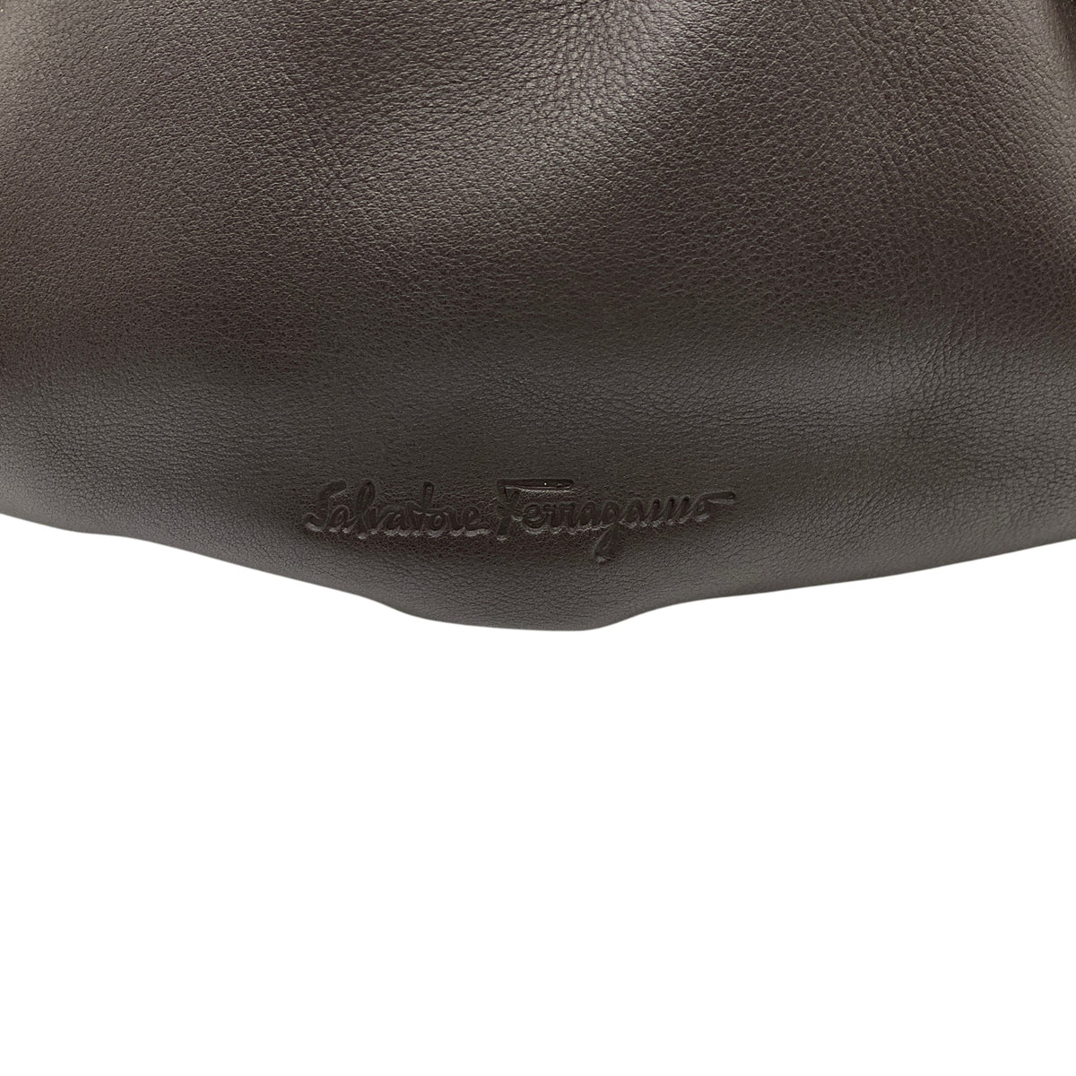 Salvatore Ferragamo Brown Leather Ruched Shoulder Bag