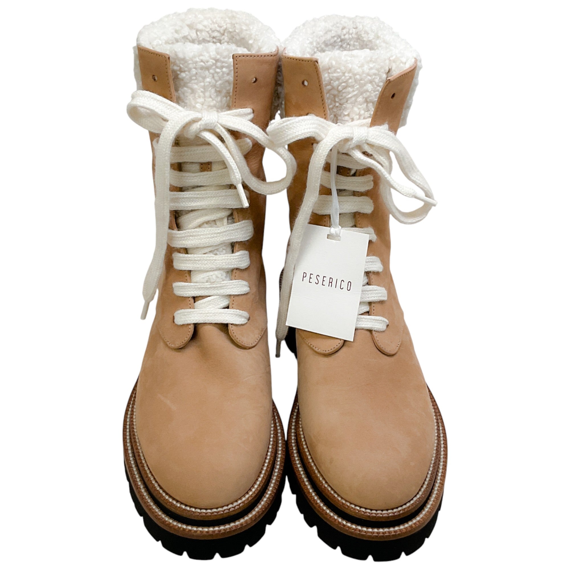 Peserico Tan Suede Shearling Lined Hiking Boots