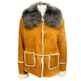 Load image into Gallery viewer, Eleventy Cognac Shearling Lined Suede Jacket with Fox Fur Collar
