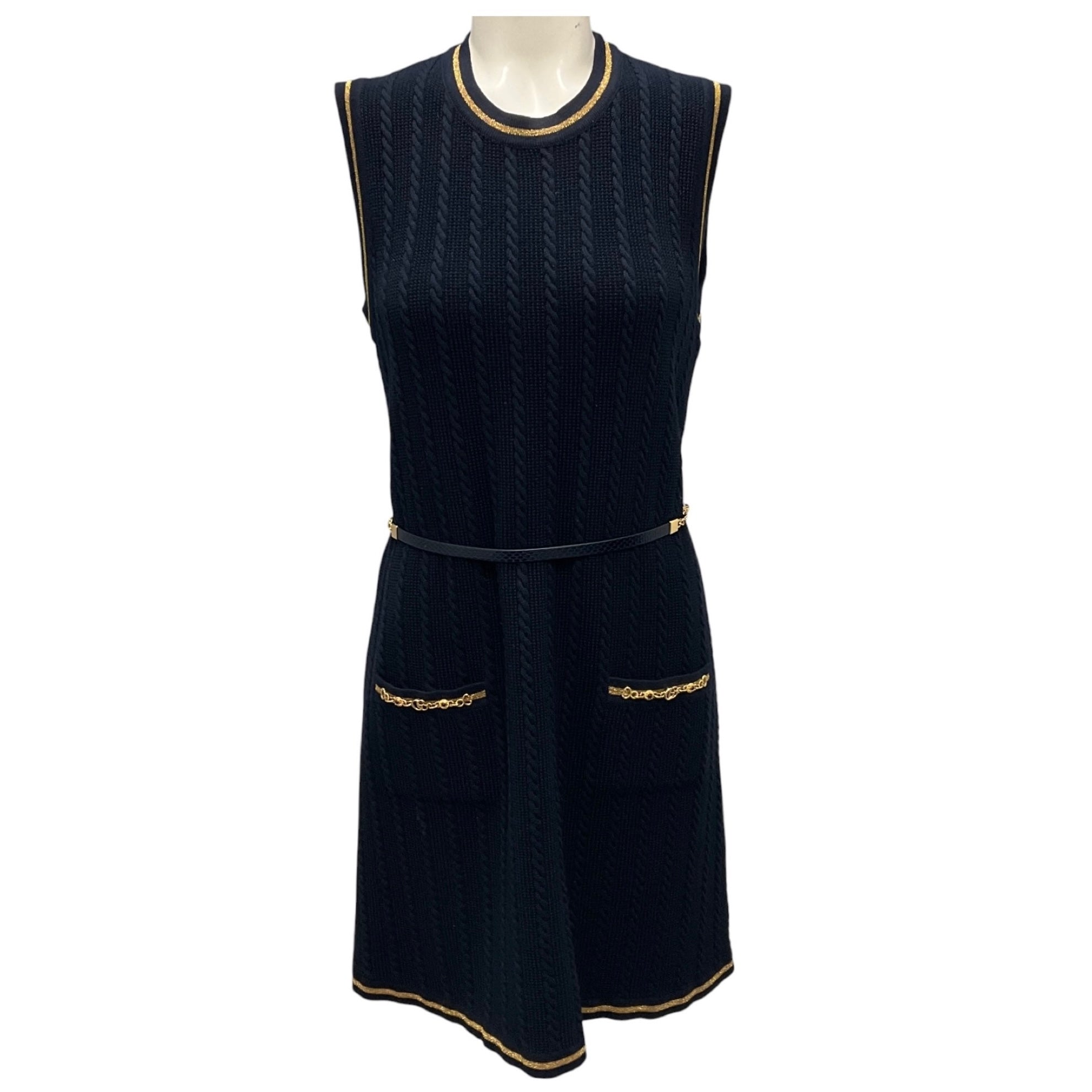 Gucci Navy / Gold 2021 Boundless Overture Series GG Sleeveless Knit Dress