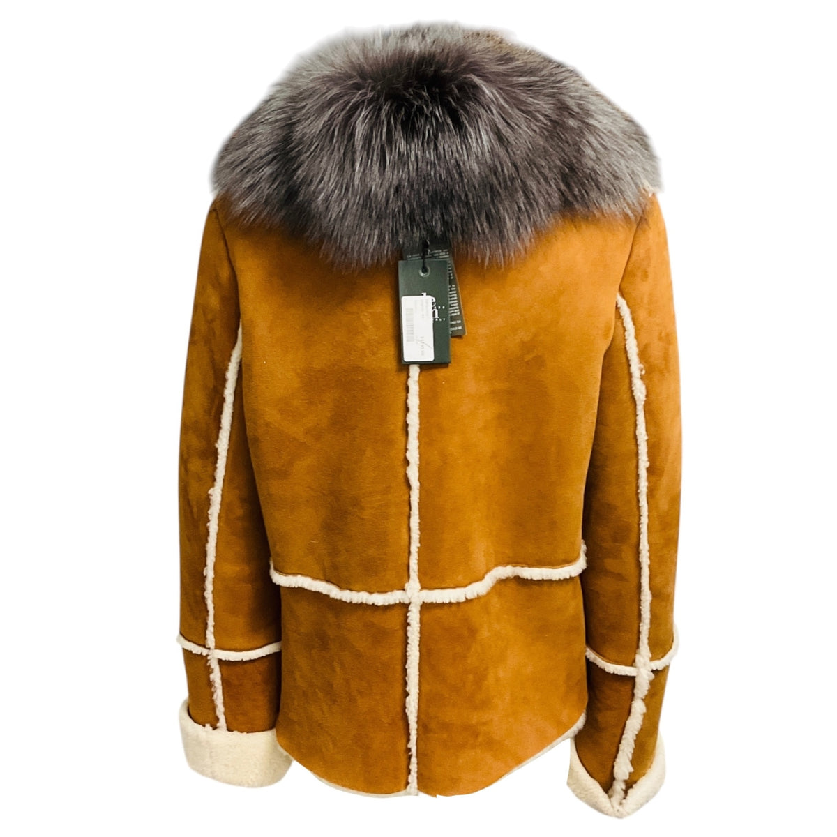 Eleventy Cognac Shearling Lined Suede Jacket with Fox Fur Collar