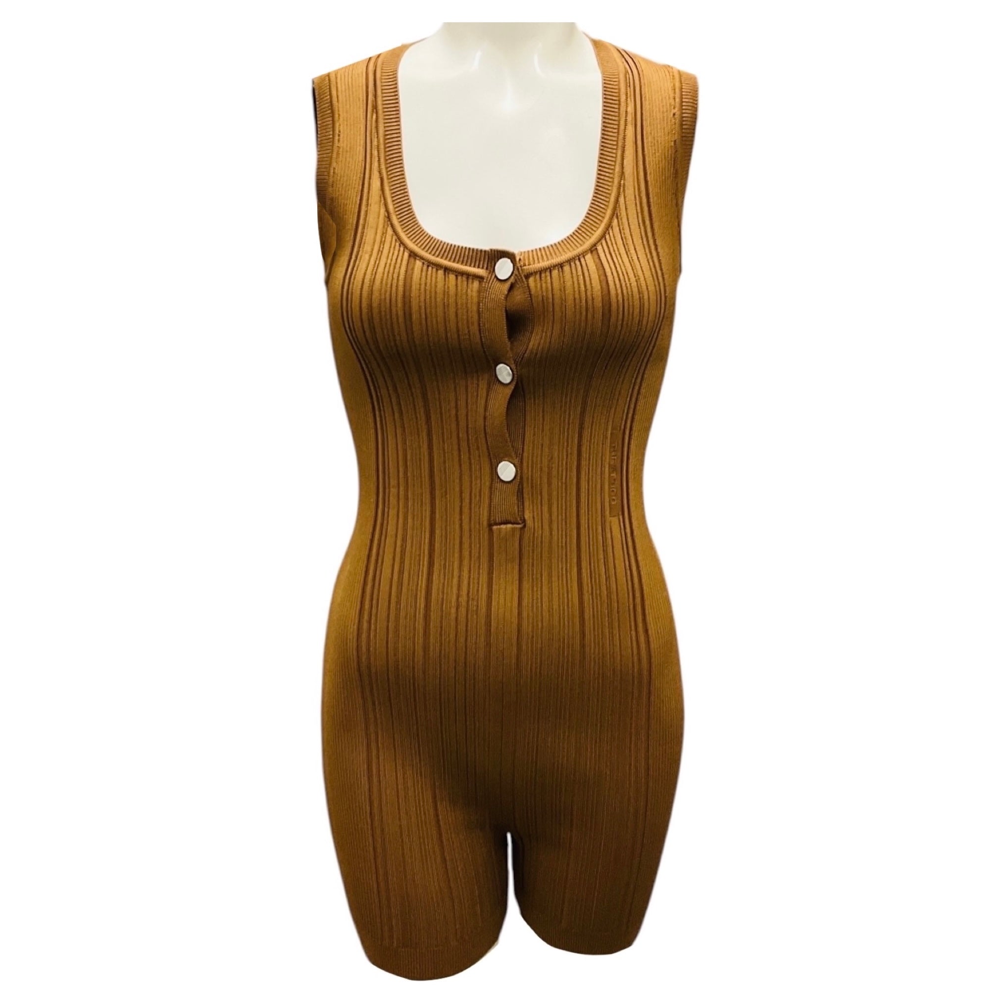The Attico Light Brown Sleeveless Ribbed Knit Romper