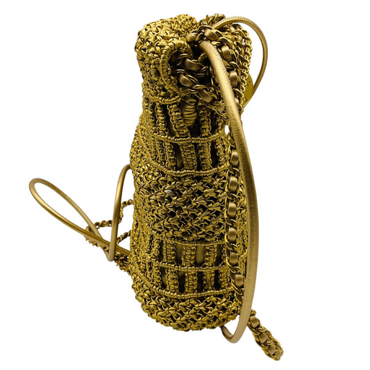 Chanel Gold Metallic 2022 Calfskin Macrame Mini 22 Hobo Bag with Gold Hardware