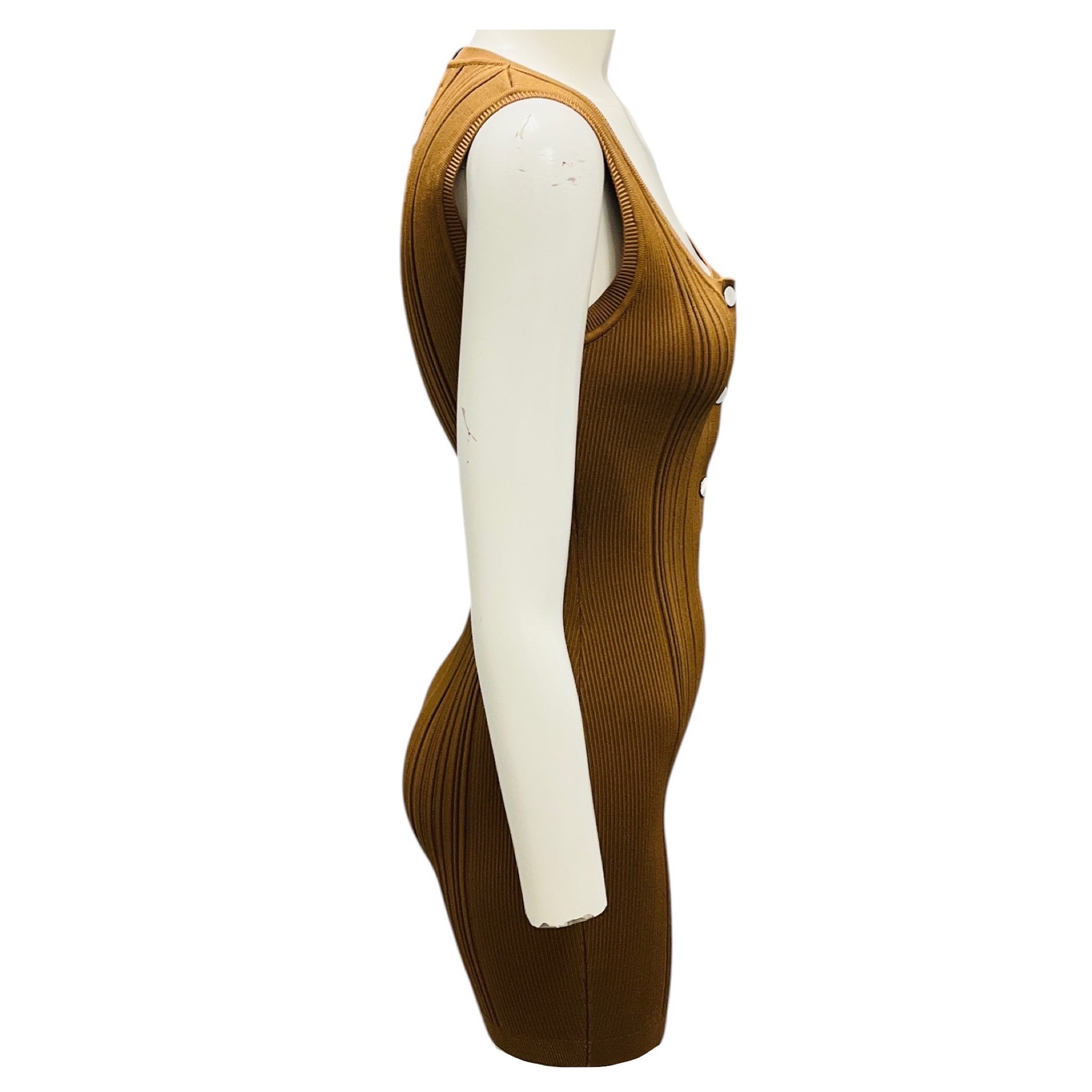 The Attico Light Brown Sleeveless Ribbed Knit Romper