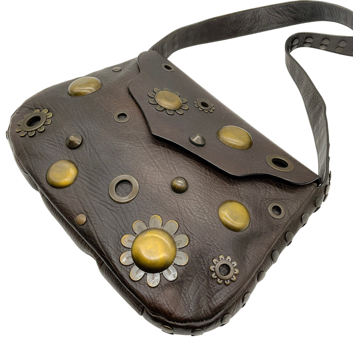 Marni Brown Leather Grommet Crossbody Bag