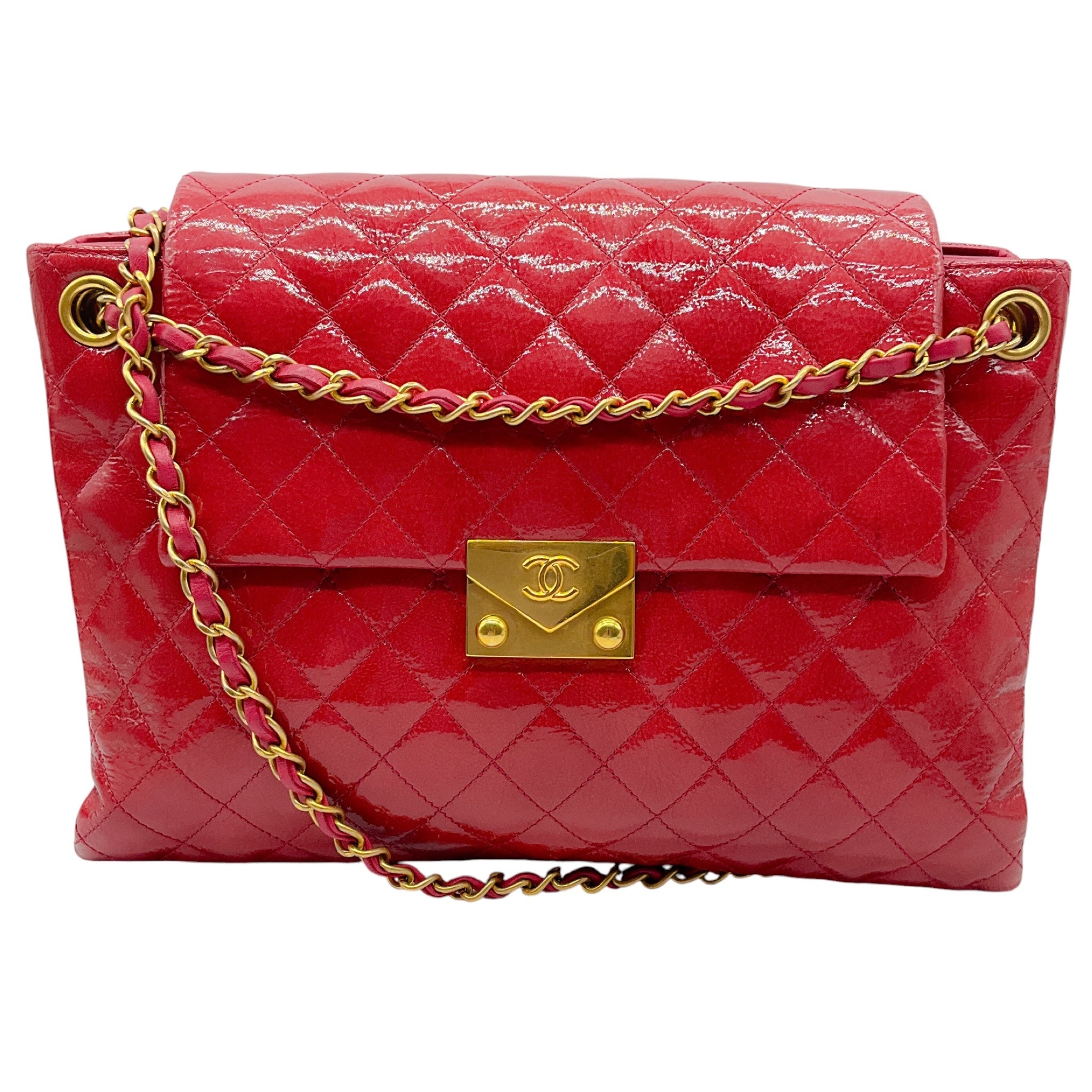 Chanel Rose 2016 Quilted Patent Leather and Leather Large Shopping Handbag 30cm