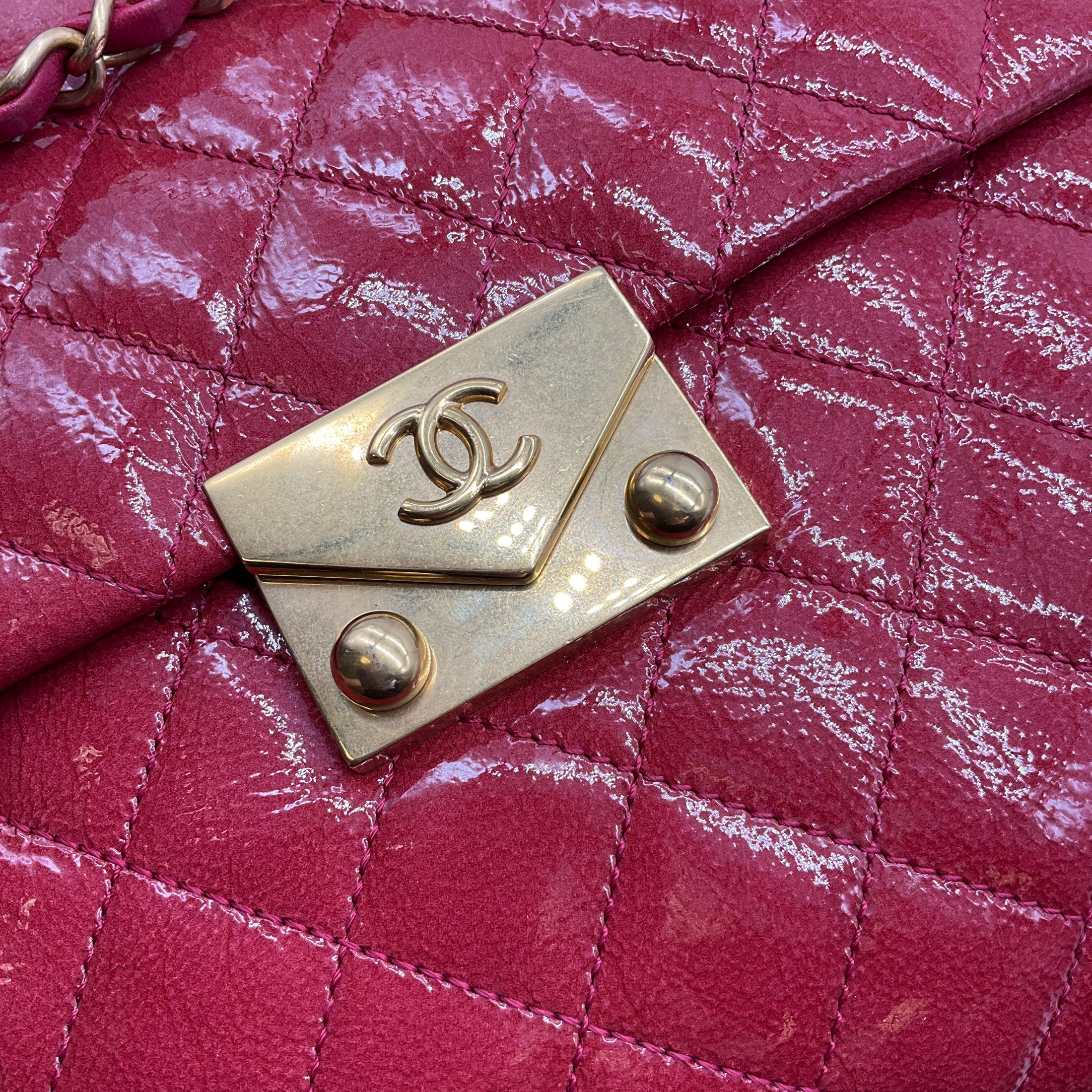 Chanel Rose 2016 Quilted Patent Leather and Leather Large Shopping Handbag 30cm