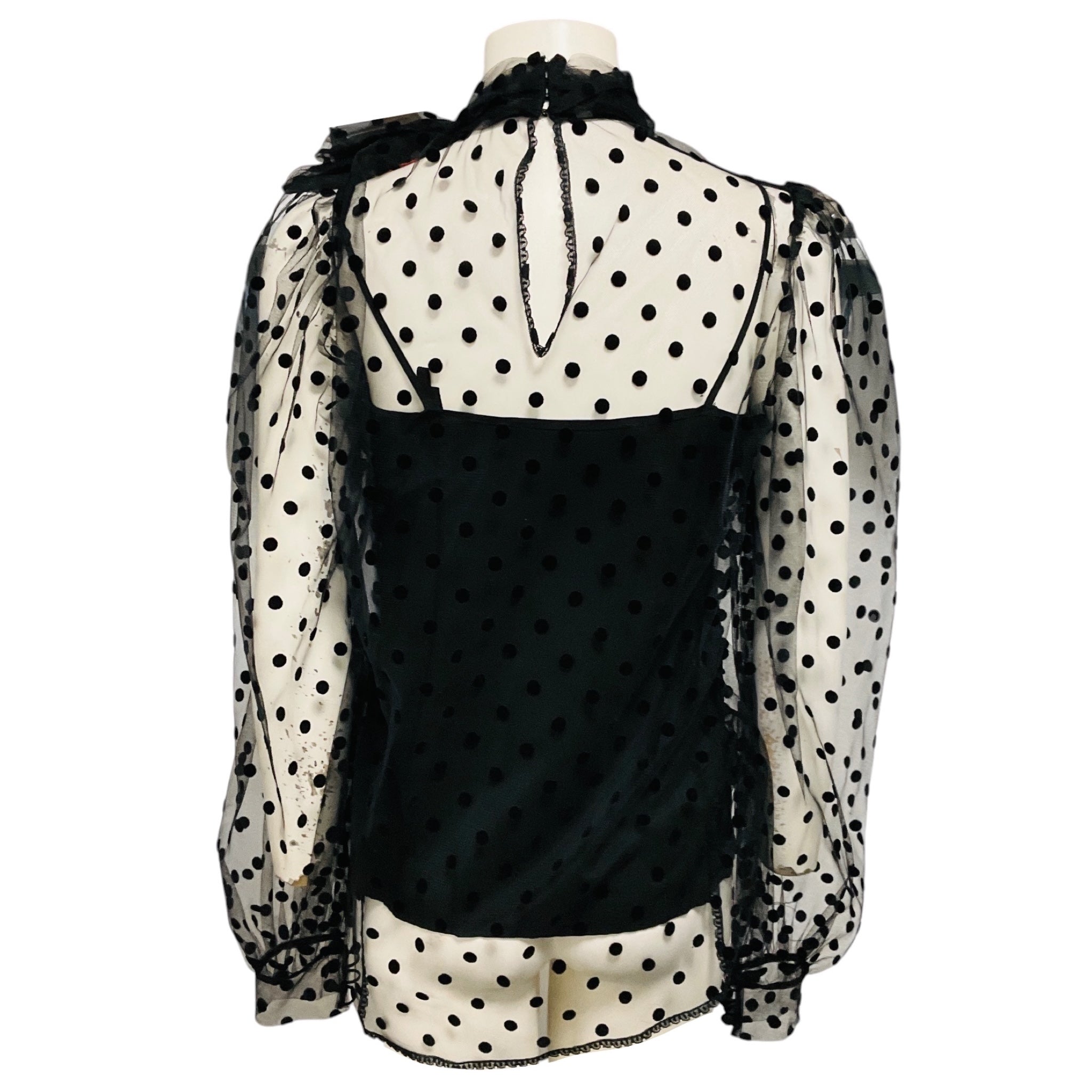 Costarellos Black Pussy Bow Point D'Esprit Blouse