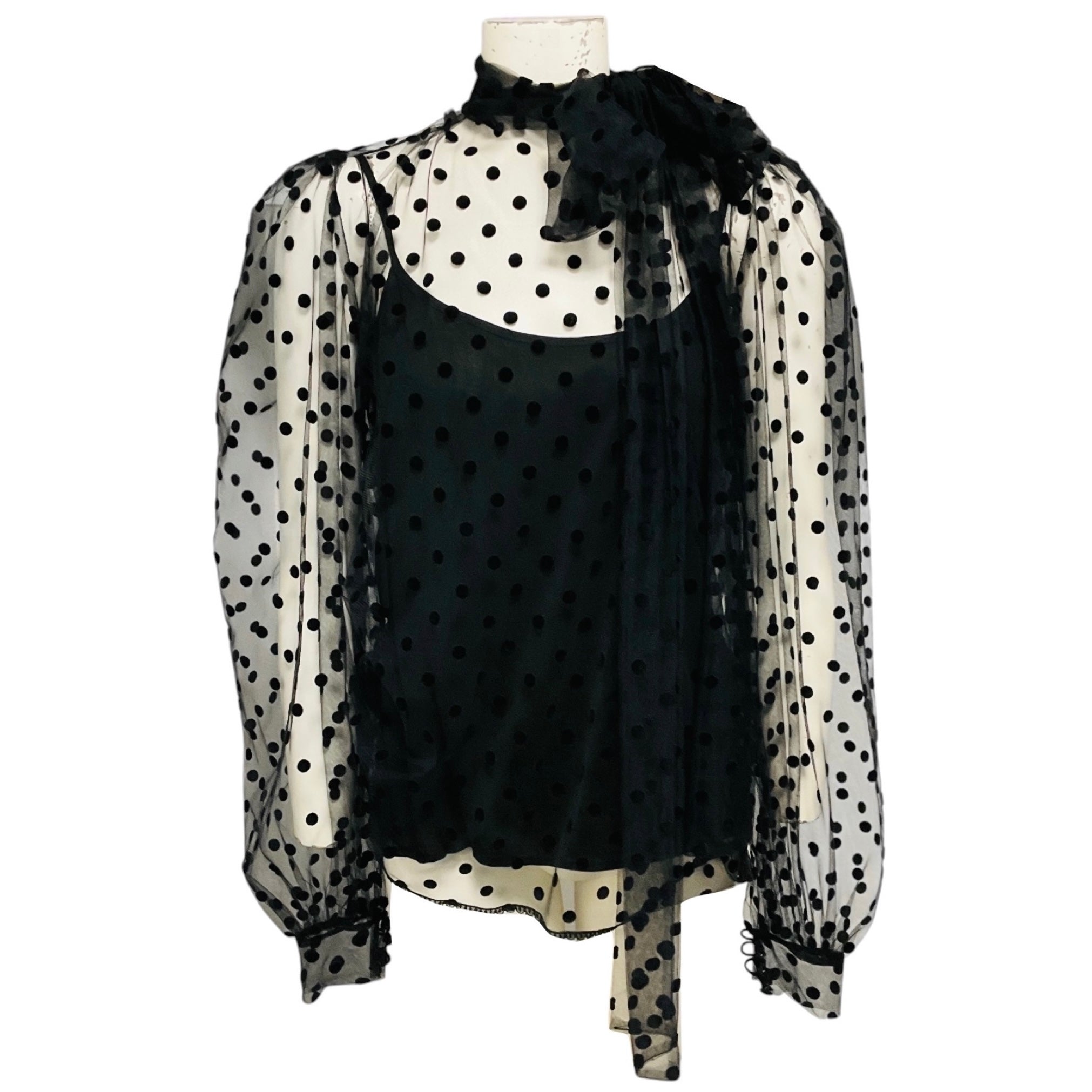 Costarellos Black Pussy Bow Point D'Esprit Blouse