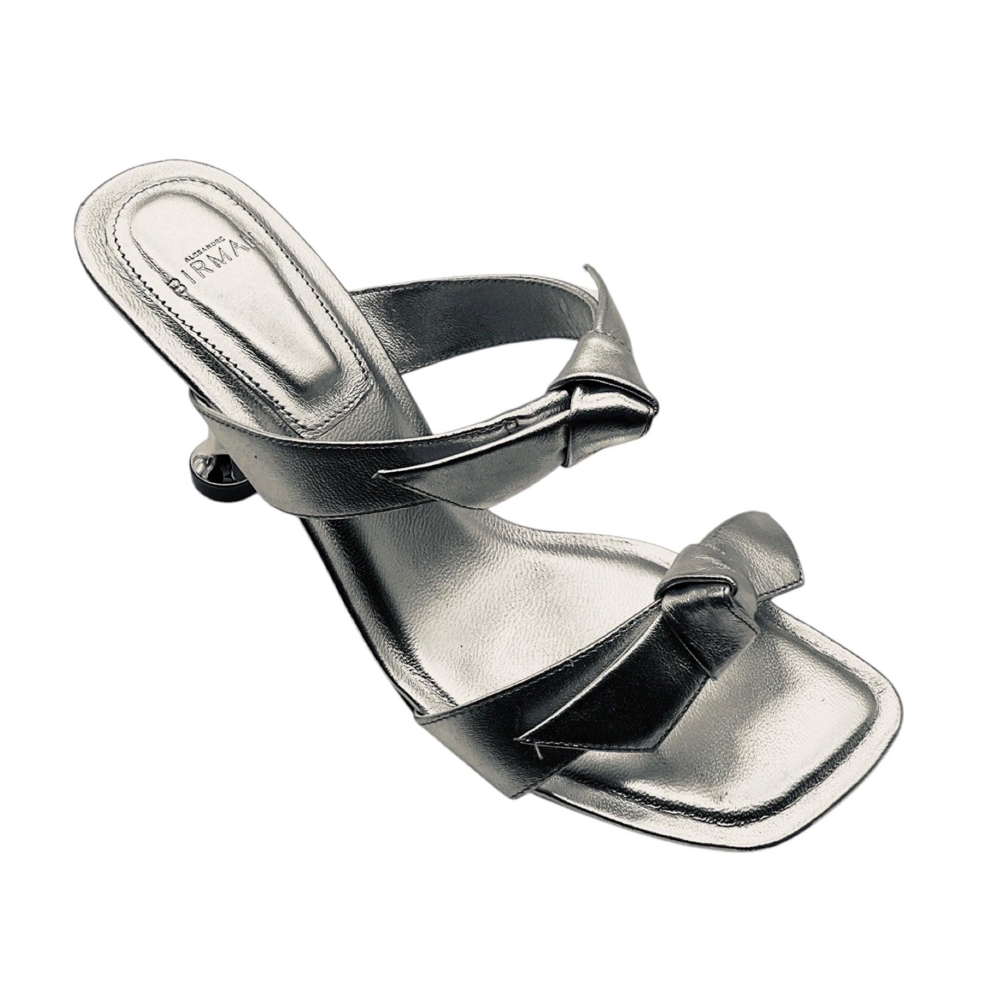 Alexandre Birman Silver Metallic Bow Detail Clarita Square 85 Leather Sandal