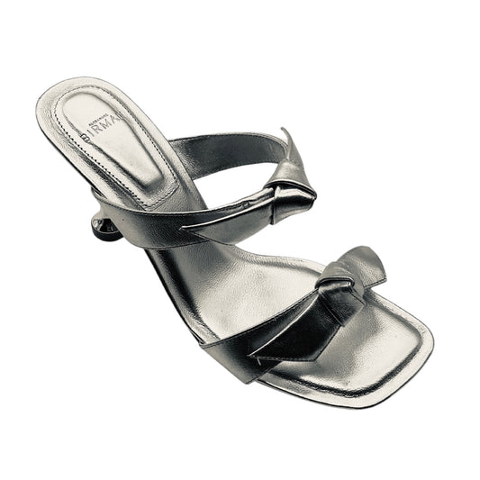 Alexandre Birman Silver Metallic Bow Detail Clarita Square 85 Leather Sandal