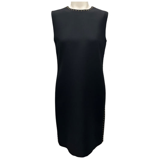 Valentino Black / Gold Studded Short Sleeved Wool and Silk Crepe Dress