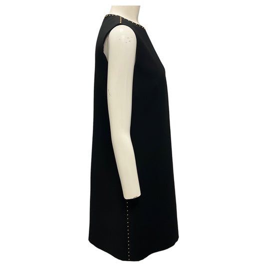 Valentino Black / Gold Studded Short Sleeved Wool and Silk Crepe Dress