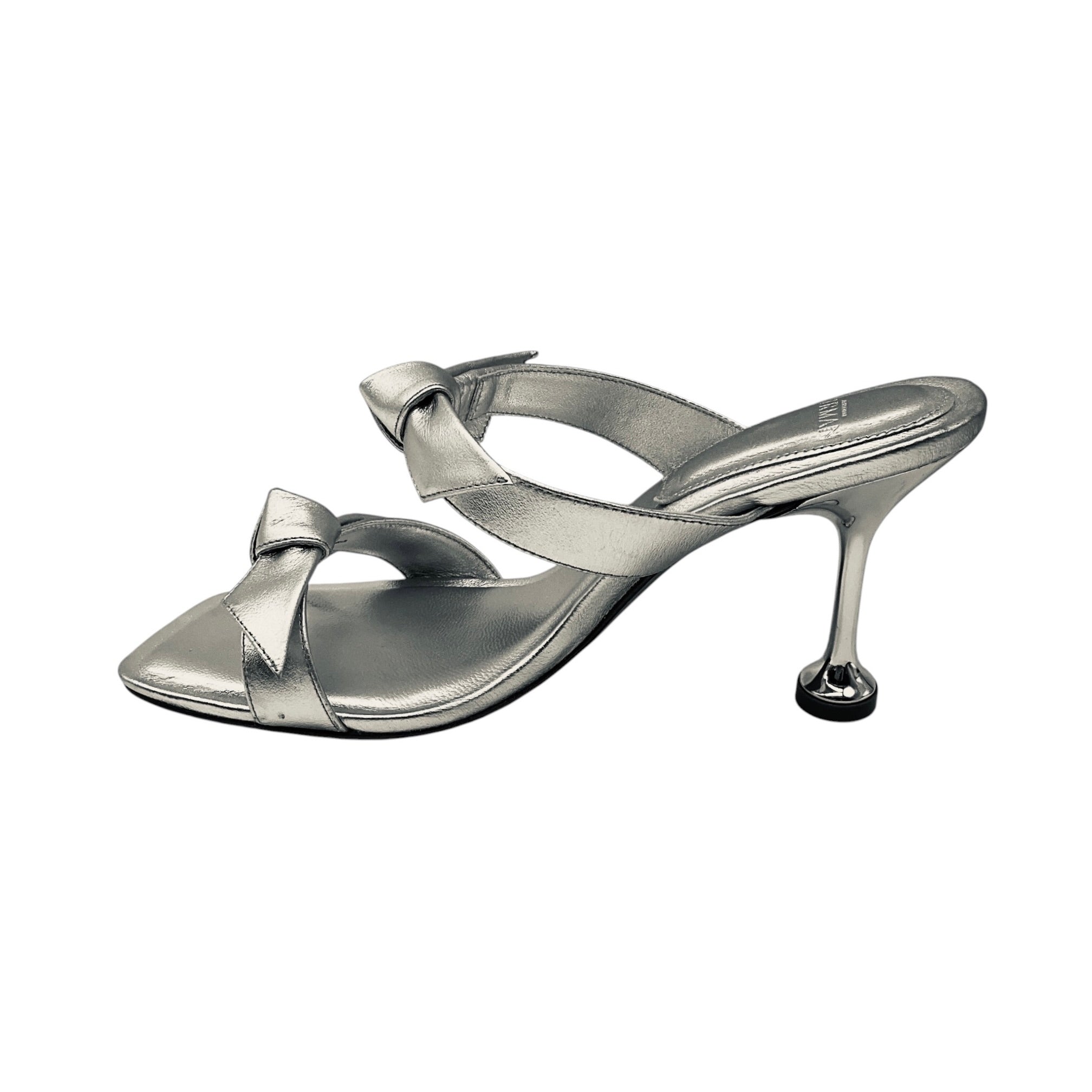 Alexandre Birman Silver Metallic Bow Detail Clarita Square 85 Leather Sandal