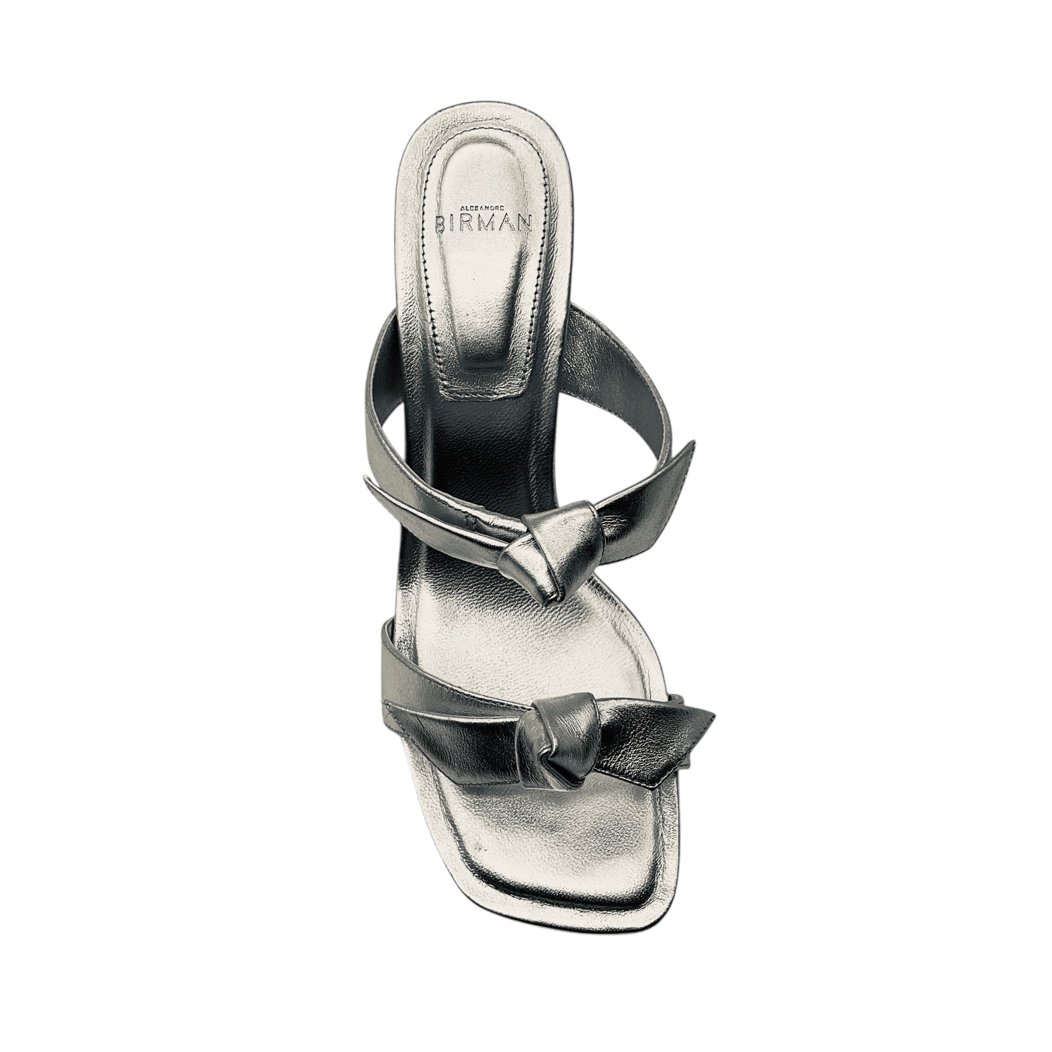 Alexandre Birman Silver Metallic Bow Detail Clarita Square 85 Leather Sandal