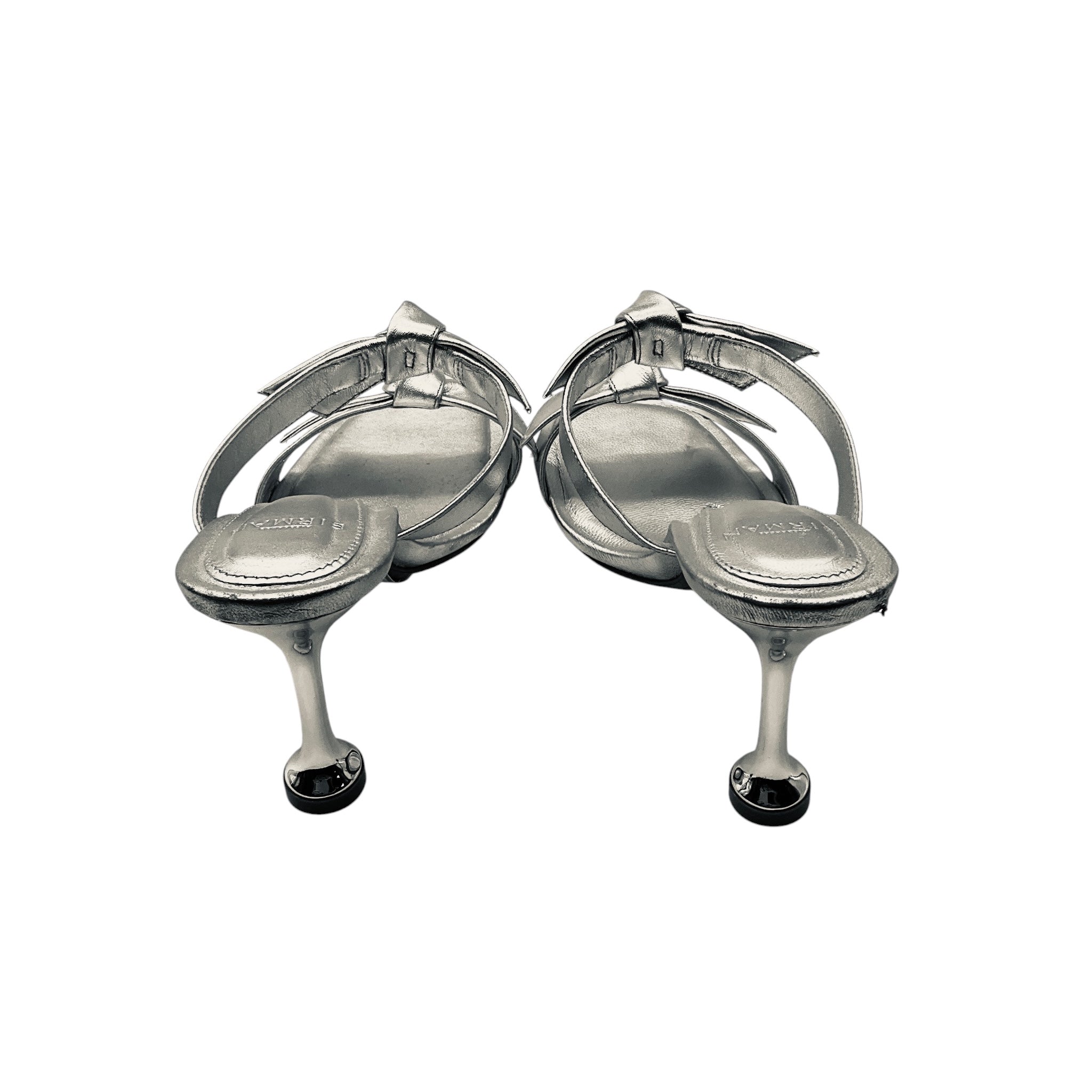 Alexandre Birman Silver Metallic Bow Detail Clarita Square 85 Leather Sandal