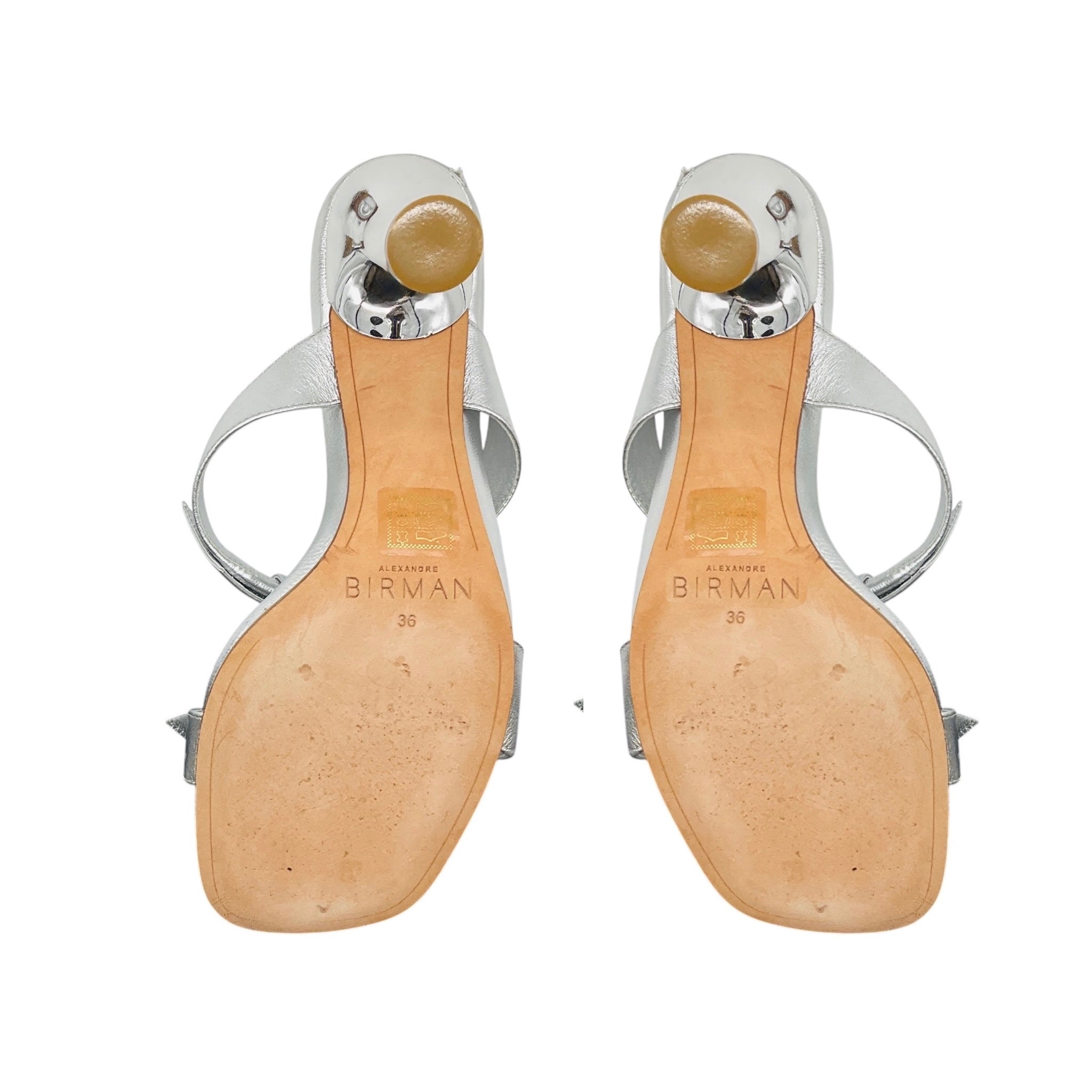 Alexandre Birman Silver Metallic Bow Detail Clarita Square 85 Leather Sandal
