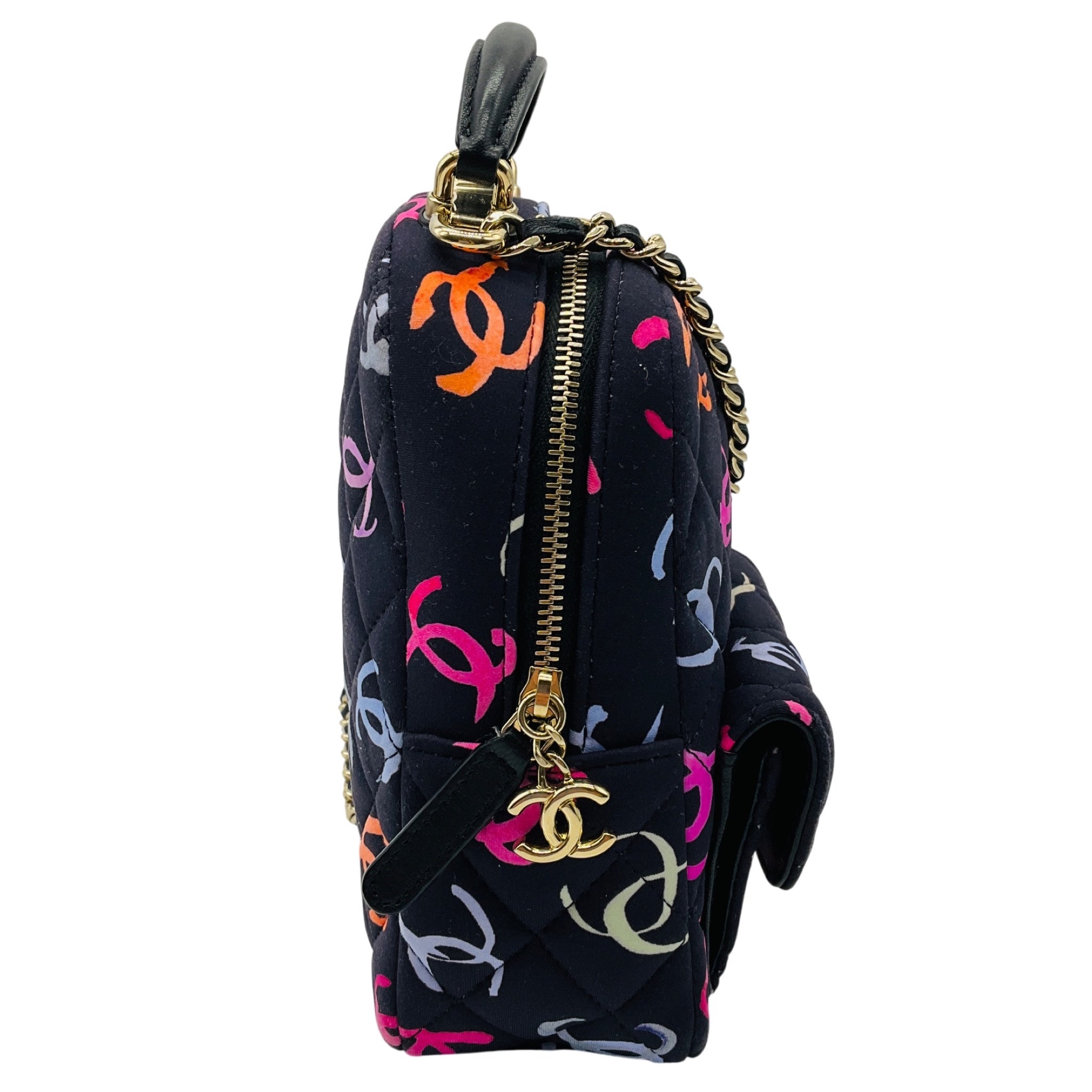 Chanel Navy Multi Classic CC Chain Pocket CC Logo Printed Quilted Fabric Mini Backpack