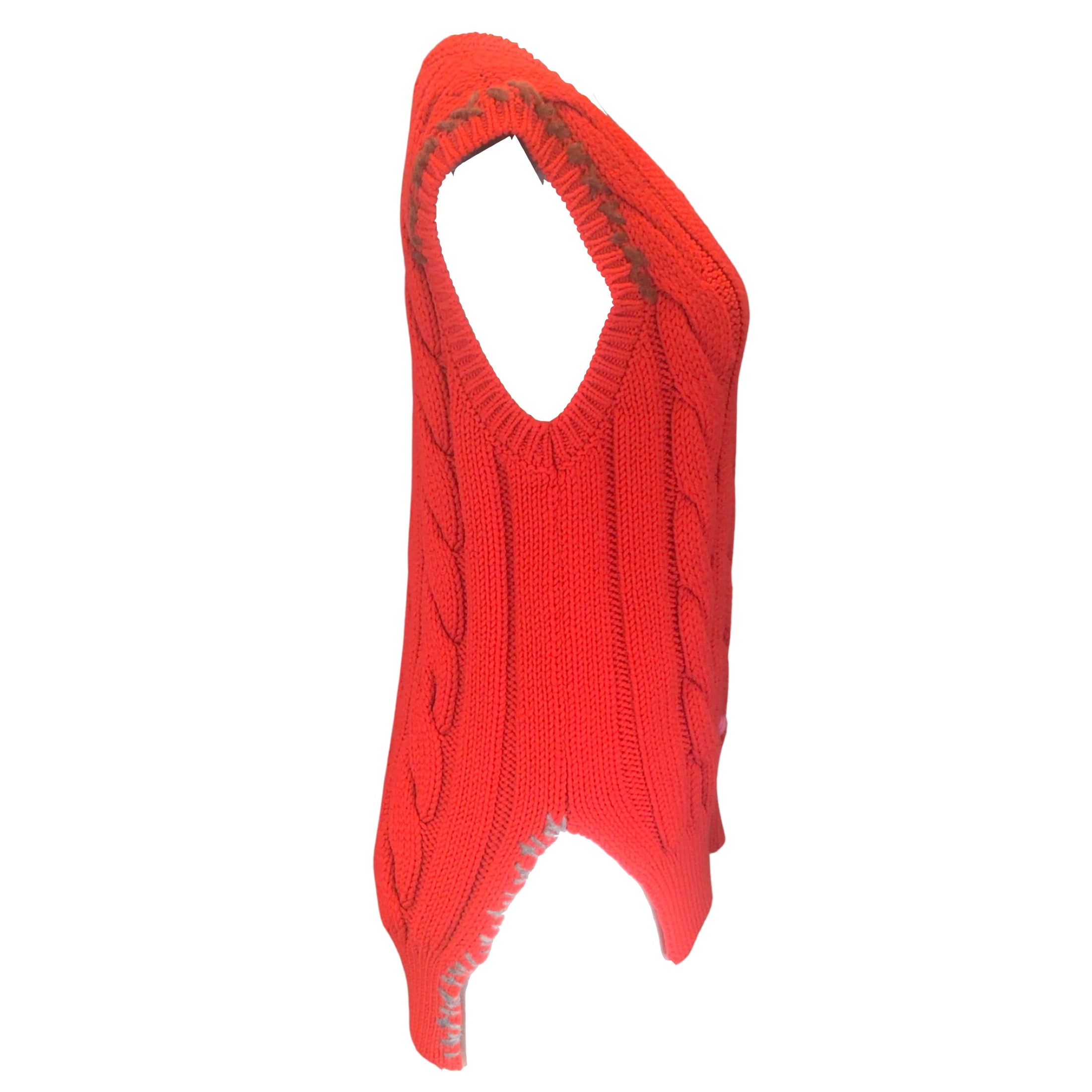 Marni Red 2022 Sleeveless V-Neck Cable Knit Wool Sweater