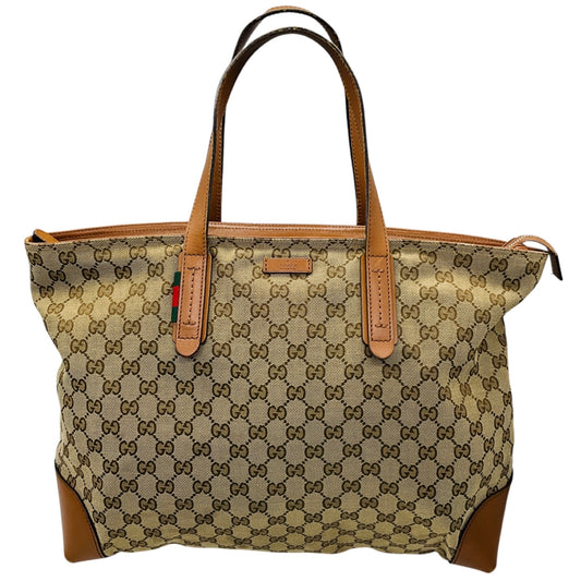 Gucci Beige / Brown Supreme GG Canvas Ophidia Tote Handbag with Tan Leather Trim