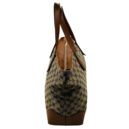 Gucci Beige / Brown Supreme GG Canvas Ophidia Tote Handbag with Tan Leather Trim