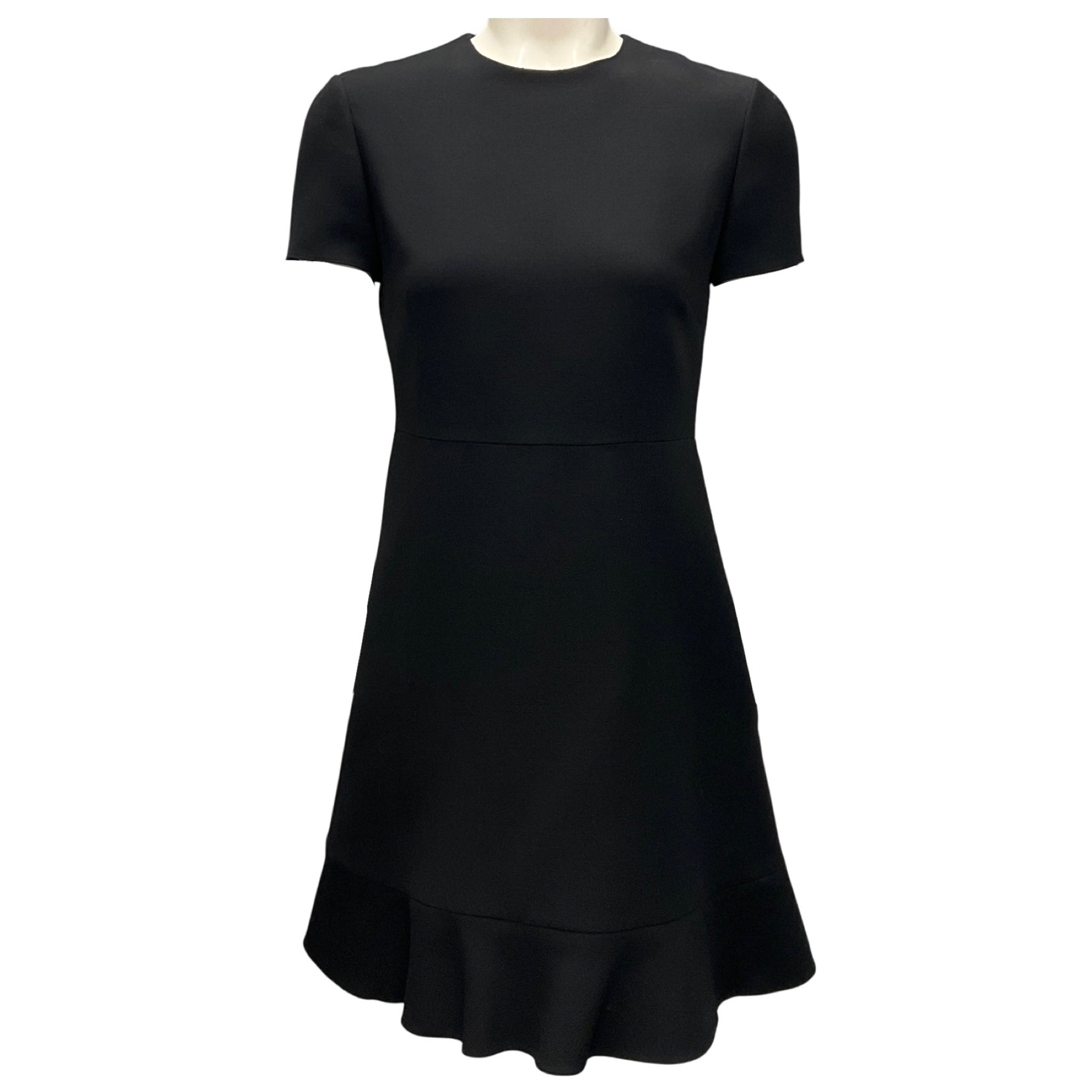 Valentino Black Short Sleeved Wool and Silk Crepe Dress