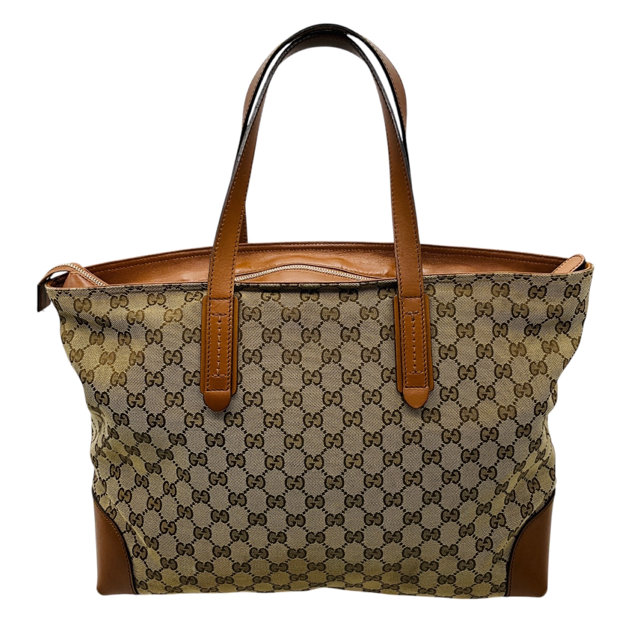 Gucci Beige / Brown Supreme GG Canvas Ophidia Tote Handbag with Tan Leather Trim