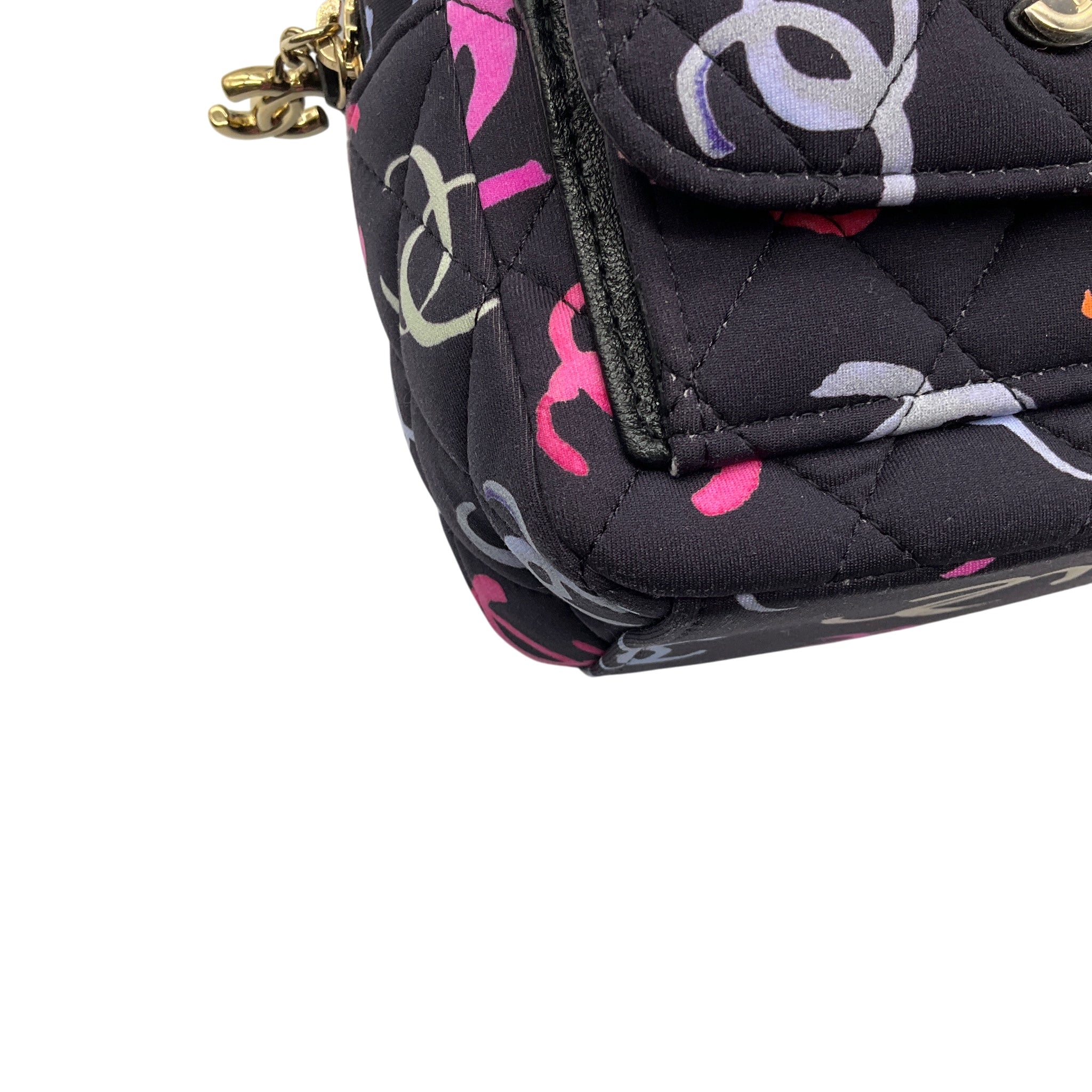 Chanel Navy Multi Classic CC Chain Pocket CC Logo Printed Quilted Fabric Mini Backpack