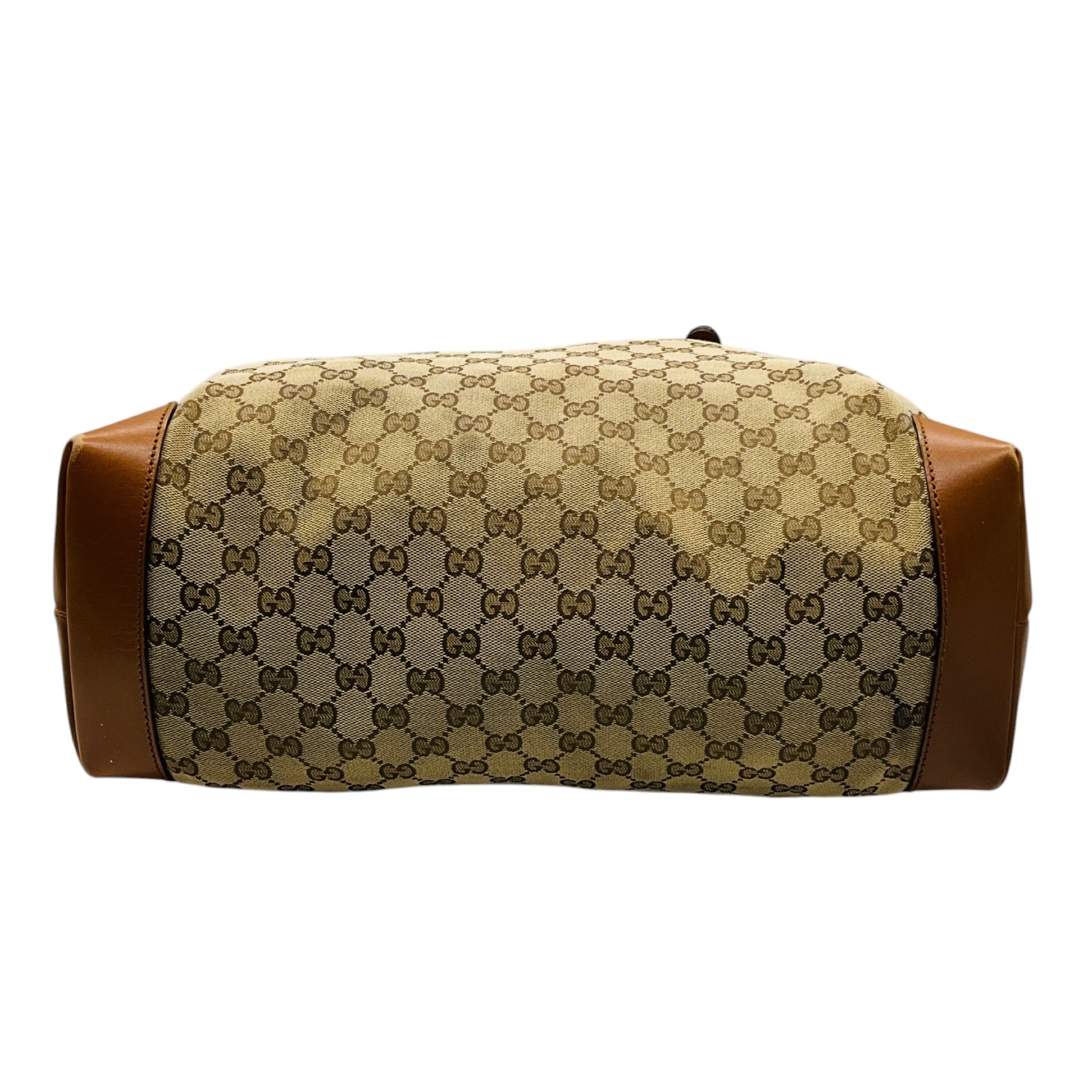 Gucci Beige / Brown Supreme GG Canvas Ophidia Tote Handbag with Tan Leather Trim
