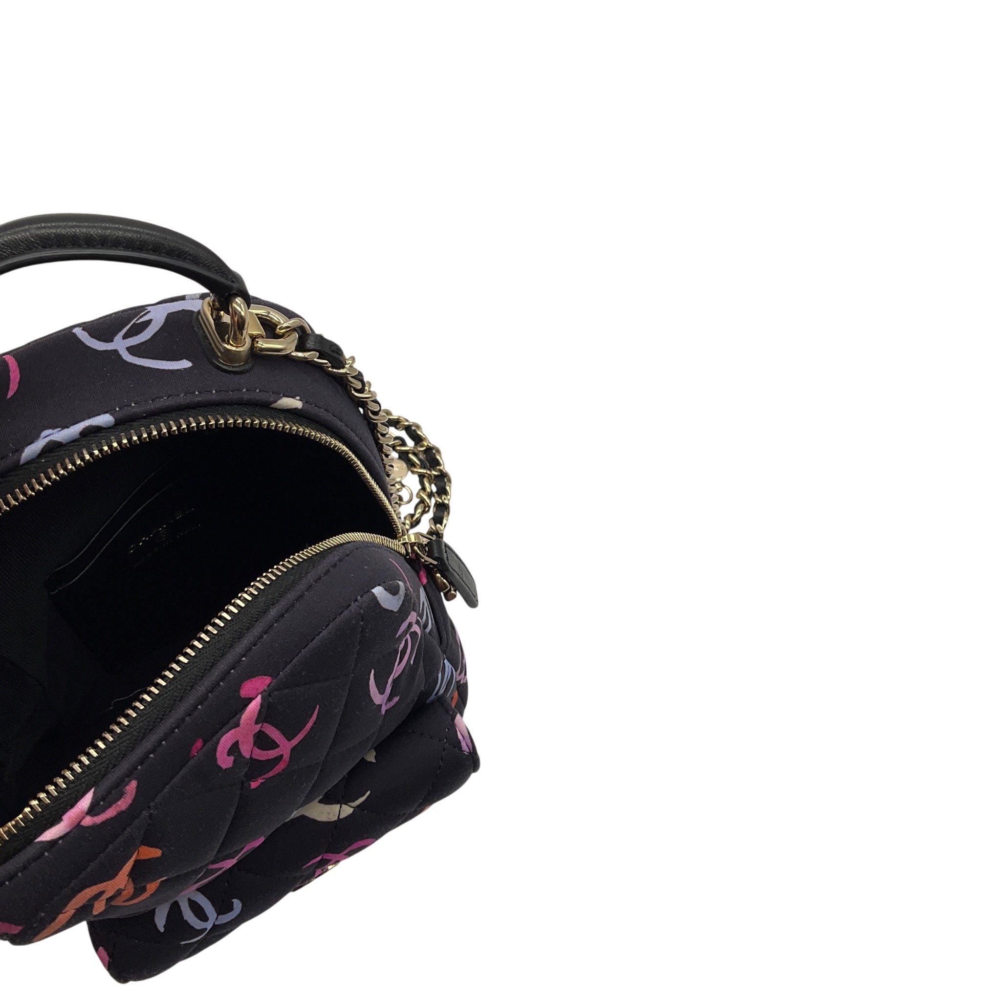 Chanel Navy Multi Classic CC Chain Pocket CC Logo Printed Quilted Fabric Mini Backpack