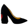 Load image into Gallery viewer, Charlotte Olympia Black Velvet Pumps with Red Heart

