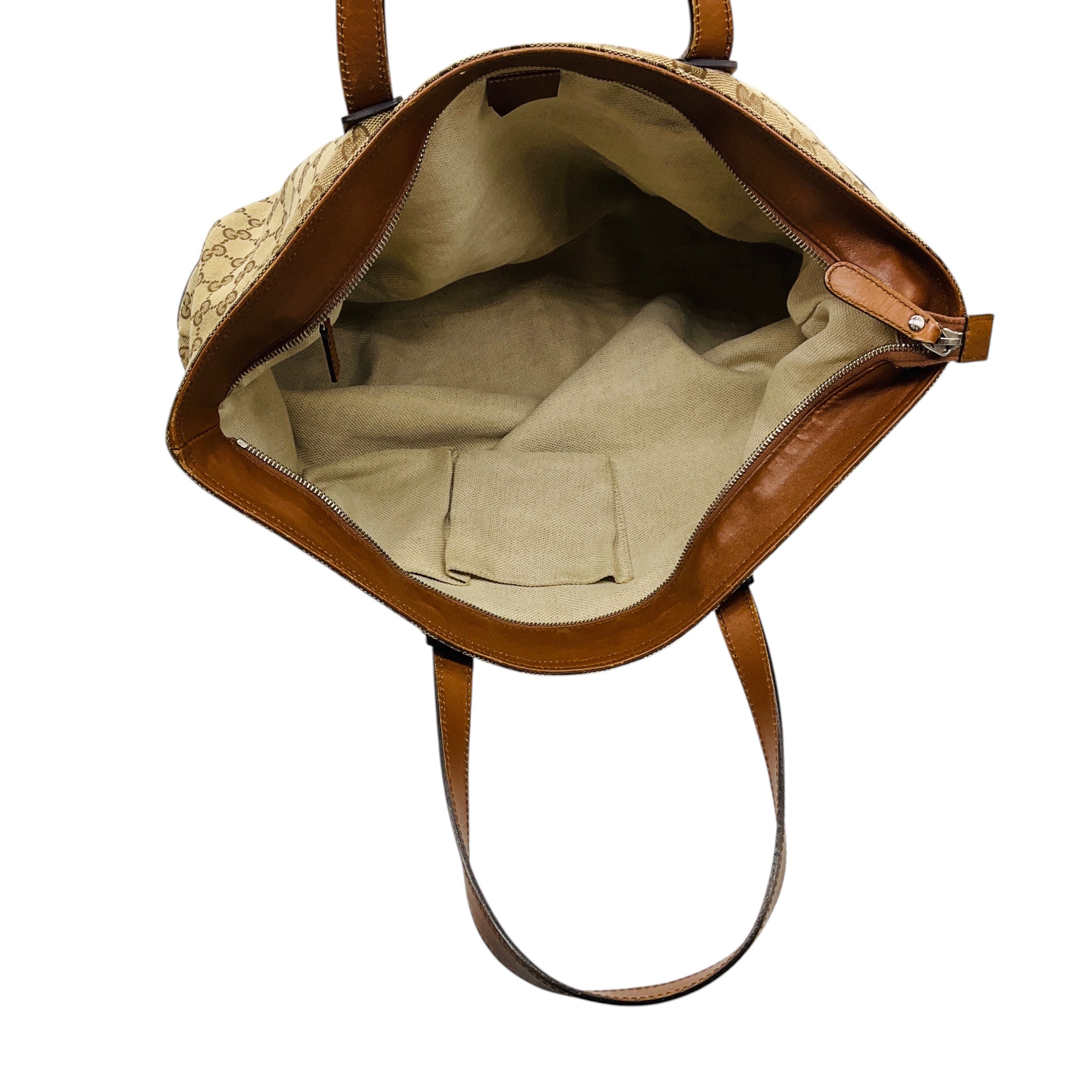 Gucci Beige / Brown Supreme GG Canvas Ophidia Tote Handbag with Tan Leather Trim