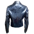 Load image into Gallery viewer, Zeynep Arcay Blue / Silver Crinkle Leather Moto Jacket
