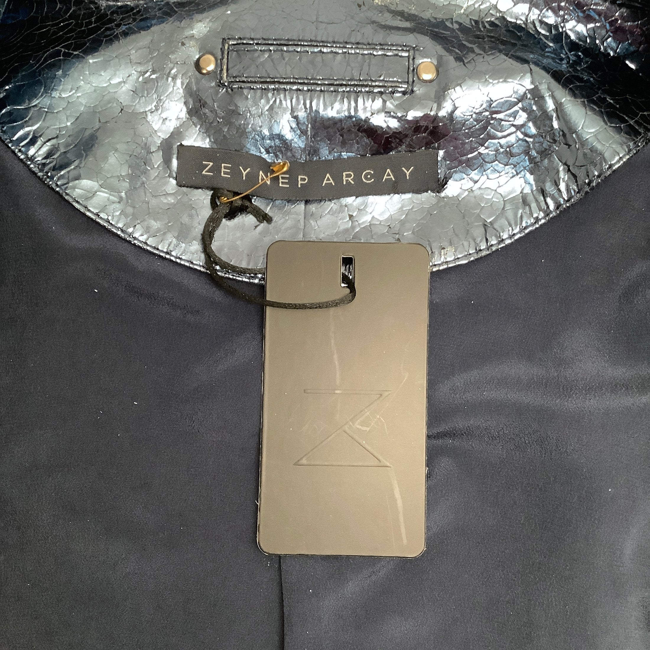 Zeynep Arcay Blue / Silver Crinkle Leather Moto Jacket