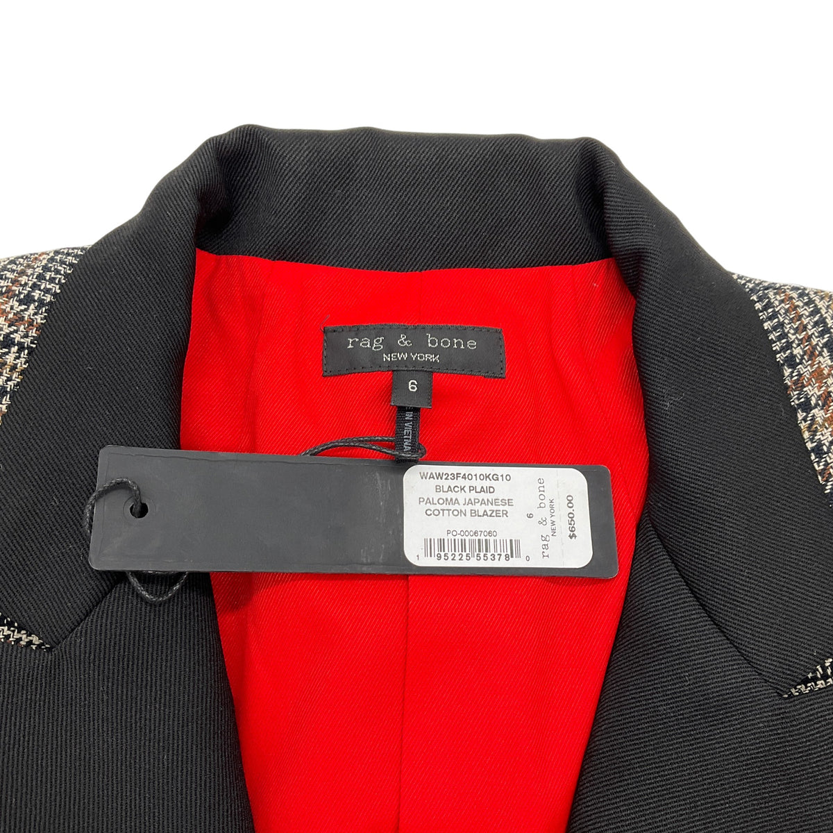 Rag & Bone Black Wool Plaid Tweed Paloma Blazer