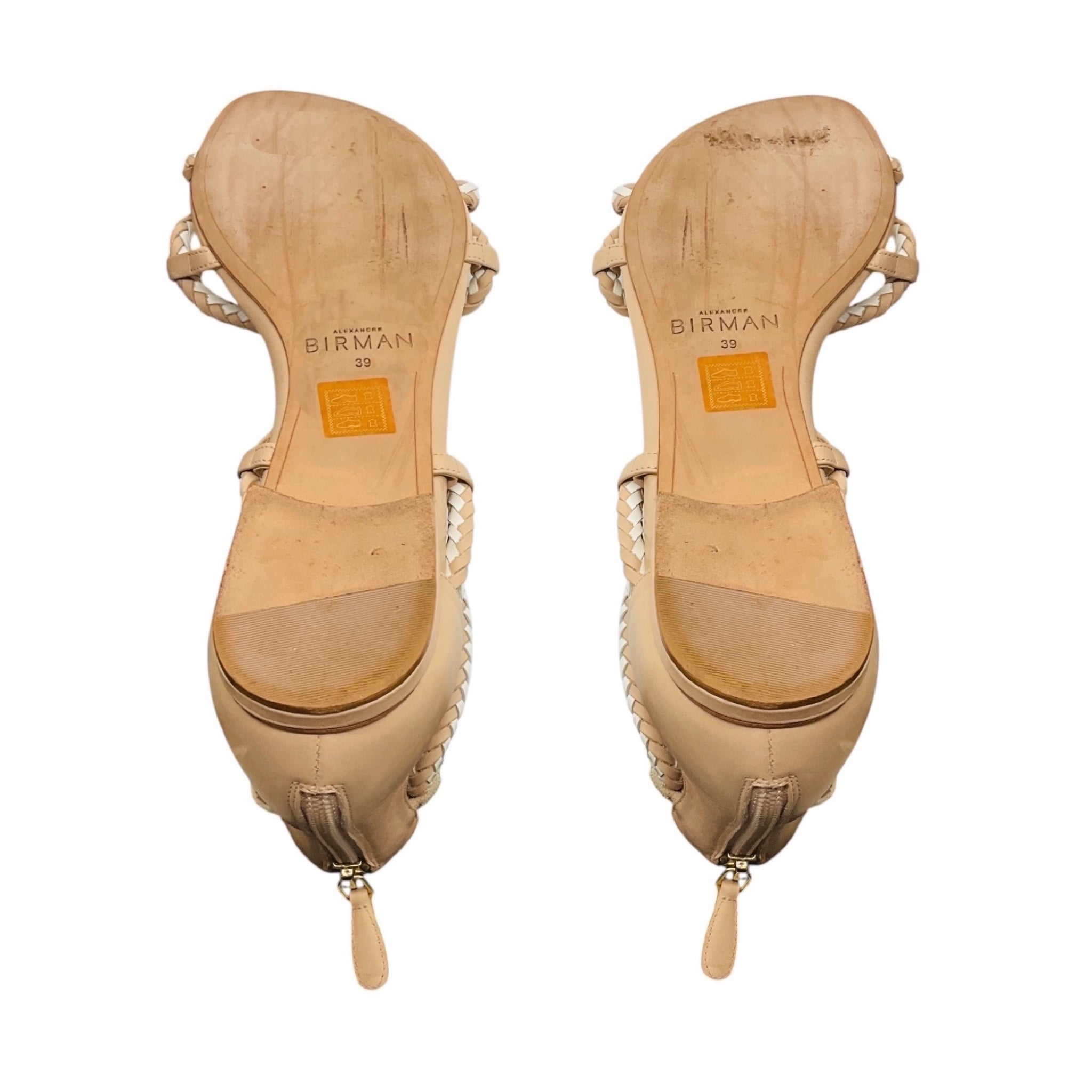 Alexandre Birman Beige / White Braided Leather Strappy Flat Sandals