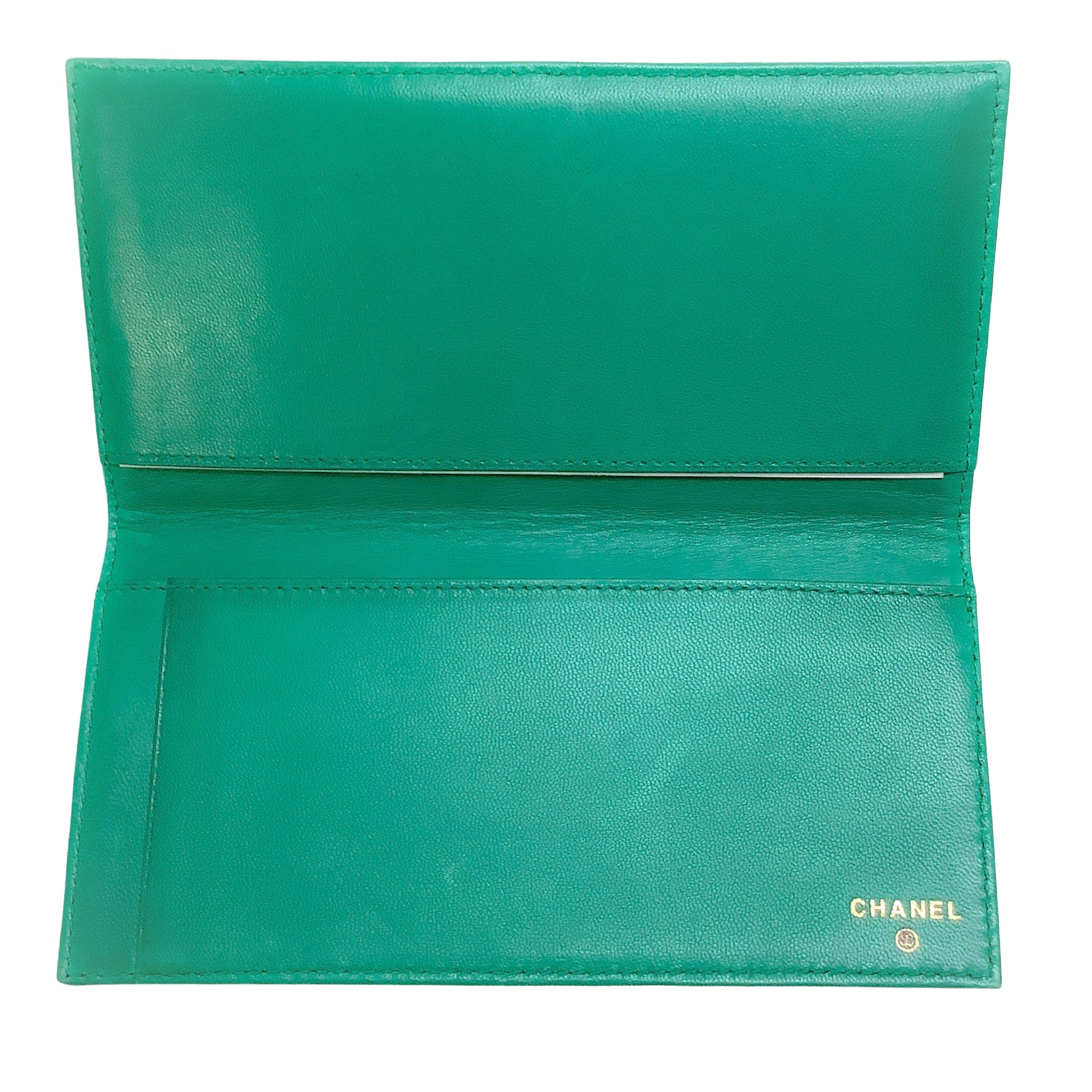 Chanel Emerald Green Leather Checkbook Cover Wallet