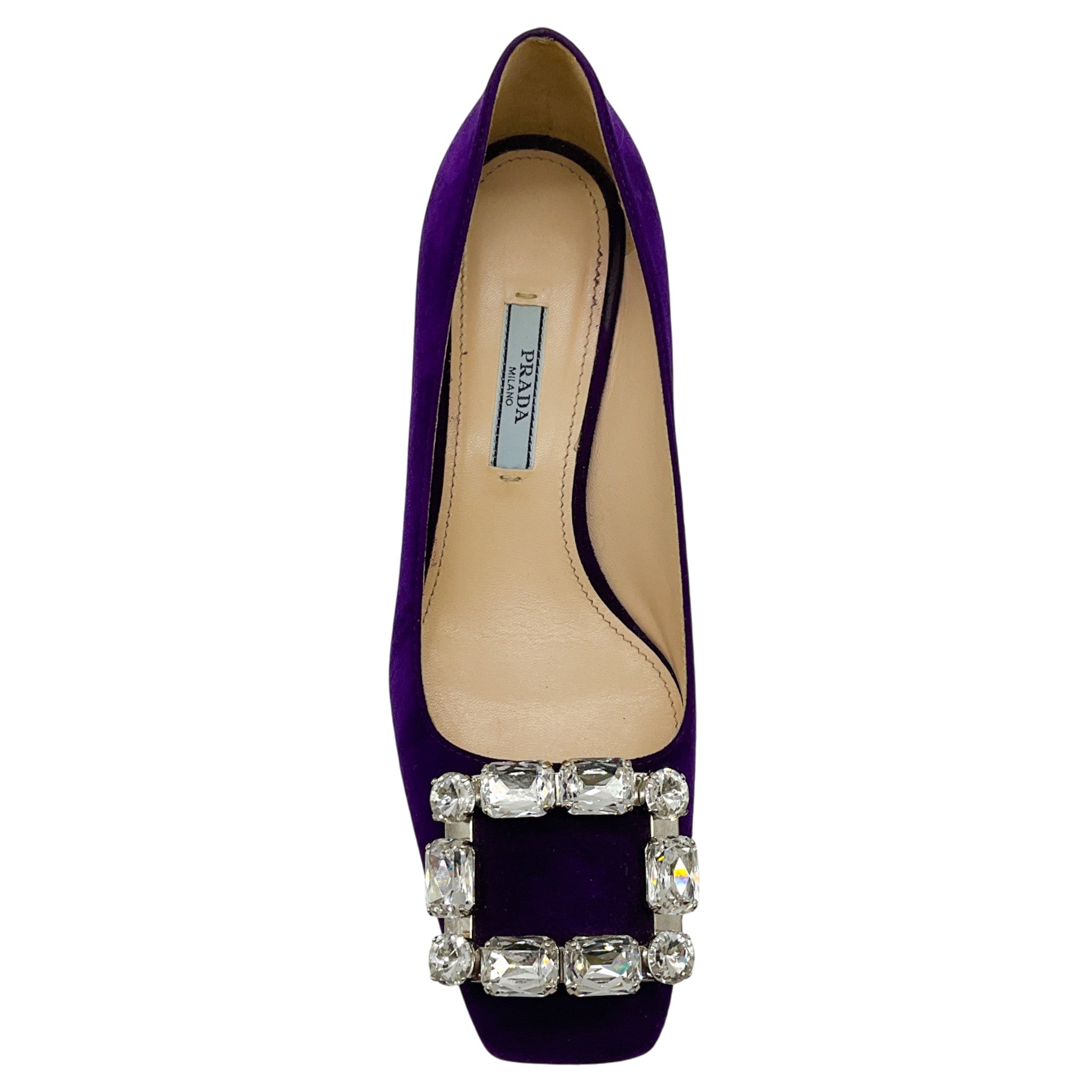 Prada Purple Suede Pumps with Crystal Embellishment