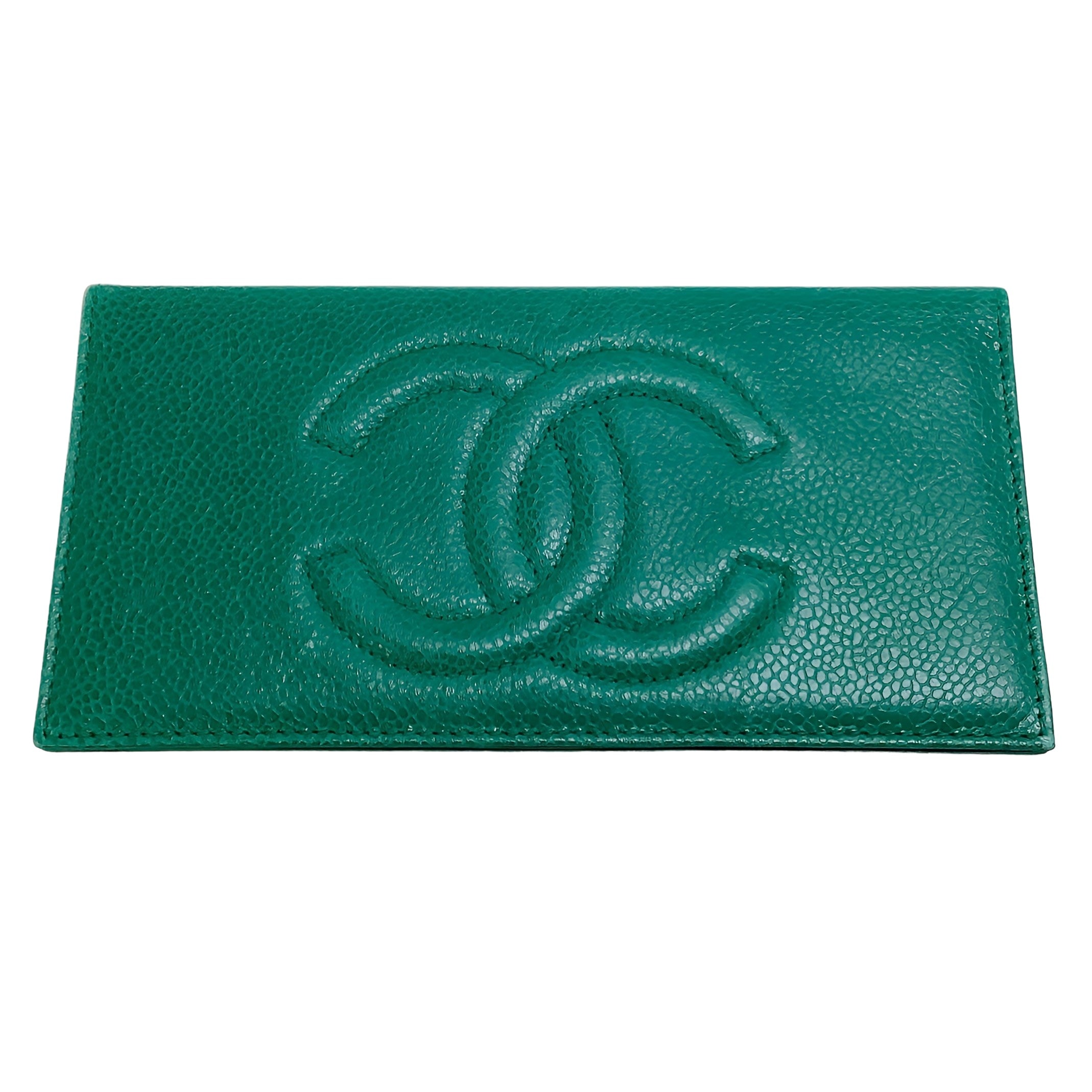 Chanel Emerald Green Leather Checkbook Cover Wallet