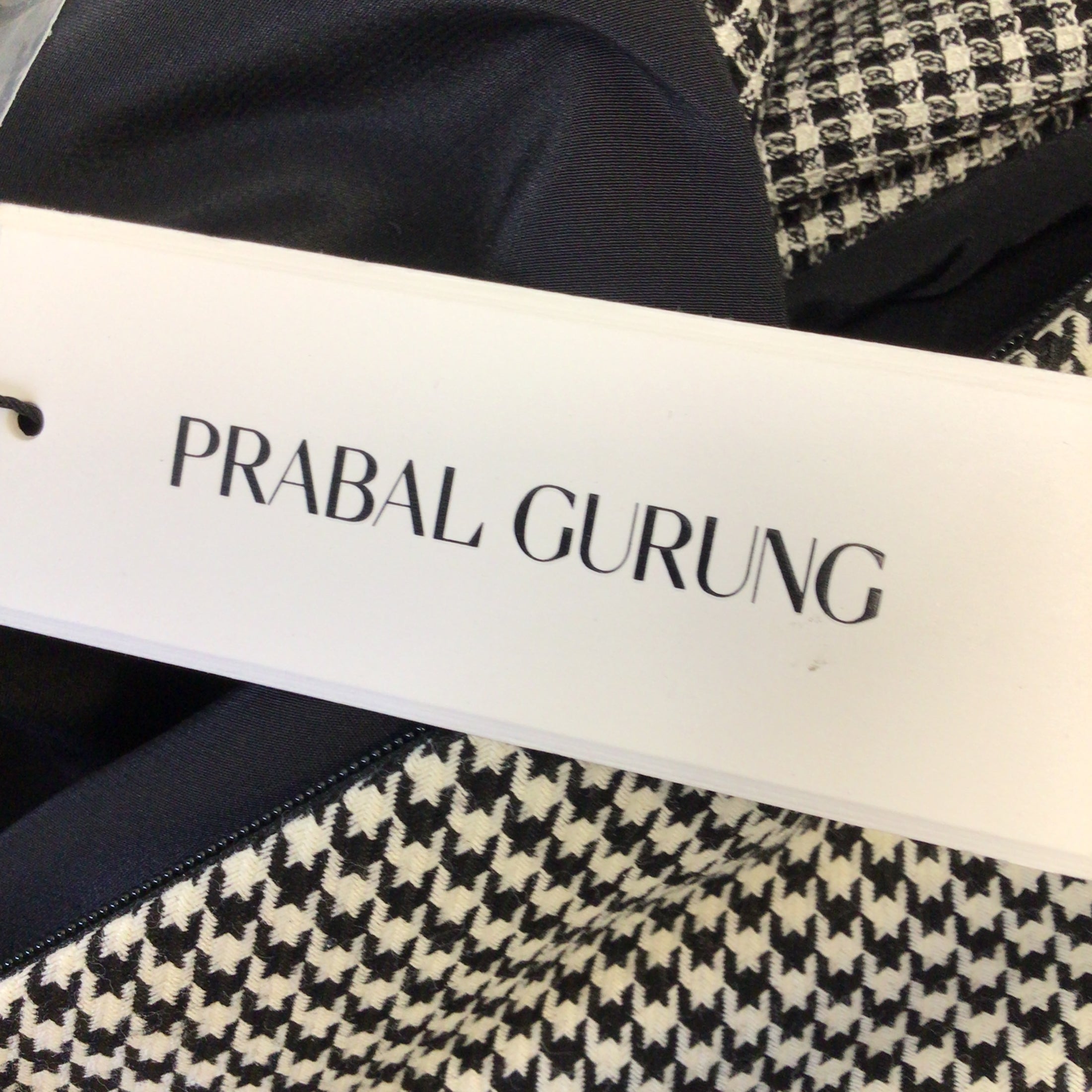 Prabal Gurung Black / White Victoria Houndstooth Printed Short Sleeved Flared Midi Dress