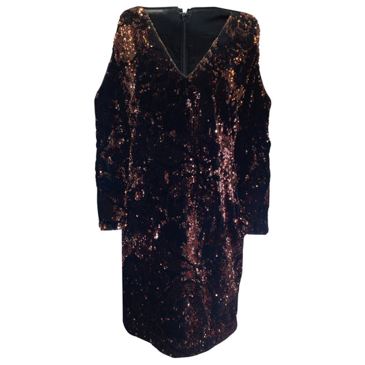 Talbot Runhof Black / Bronze Sequined Cold Shoulder Notre Dress