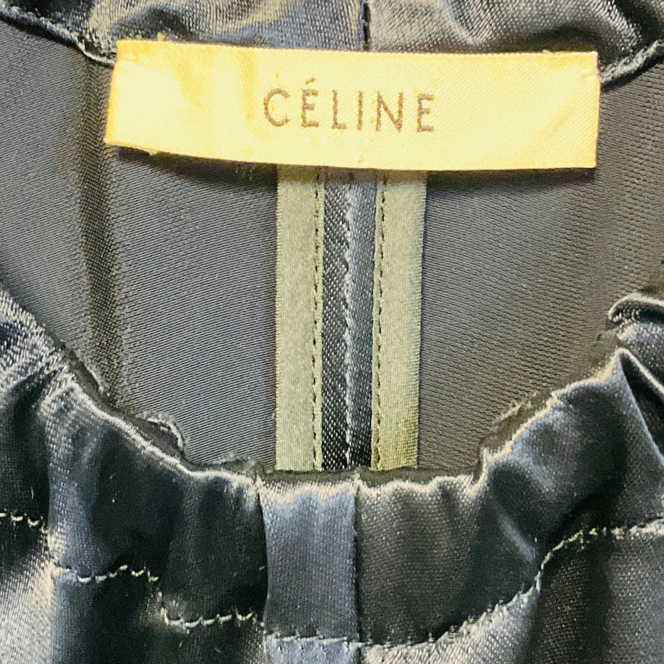 Celine Navy Blue Ruched Sleeveless Satin Mini Dress with Strap