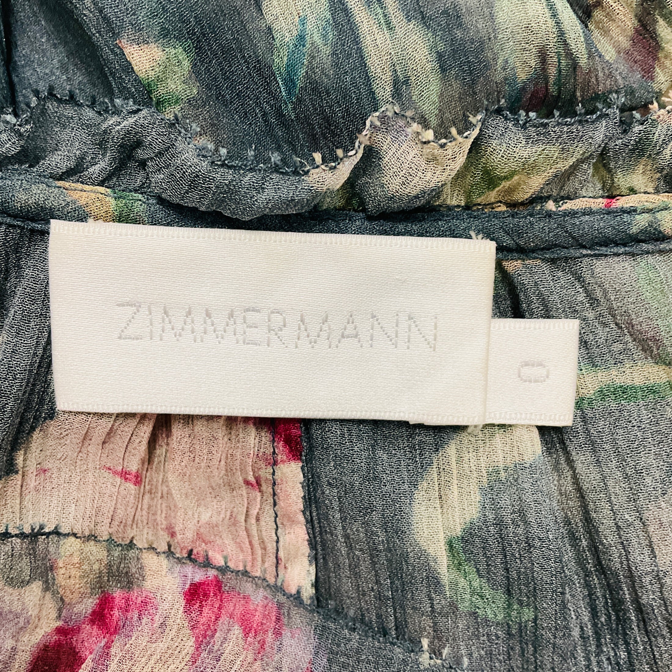 Zimmermann Multicolor Floral Printed Sheer Silk Chiffon Top
