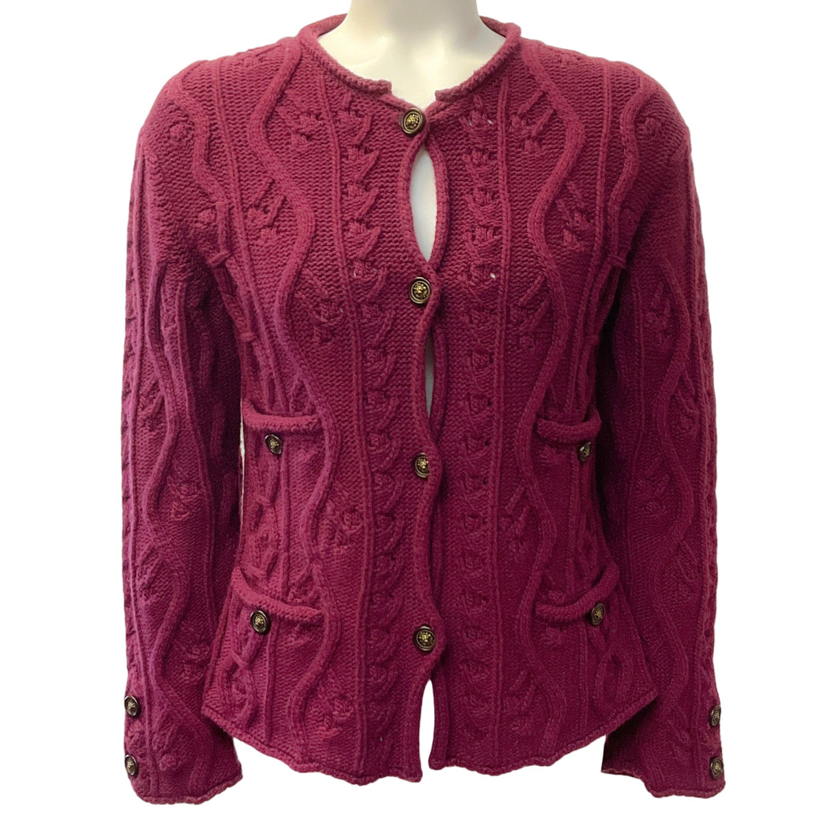 Chanel Magenta Cashmere Cardigan Sweater
